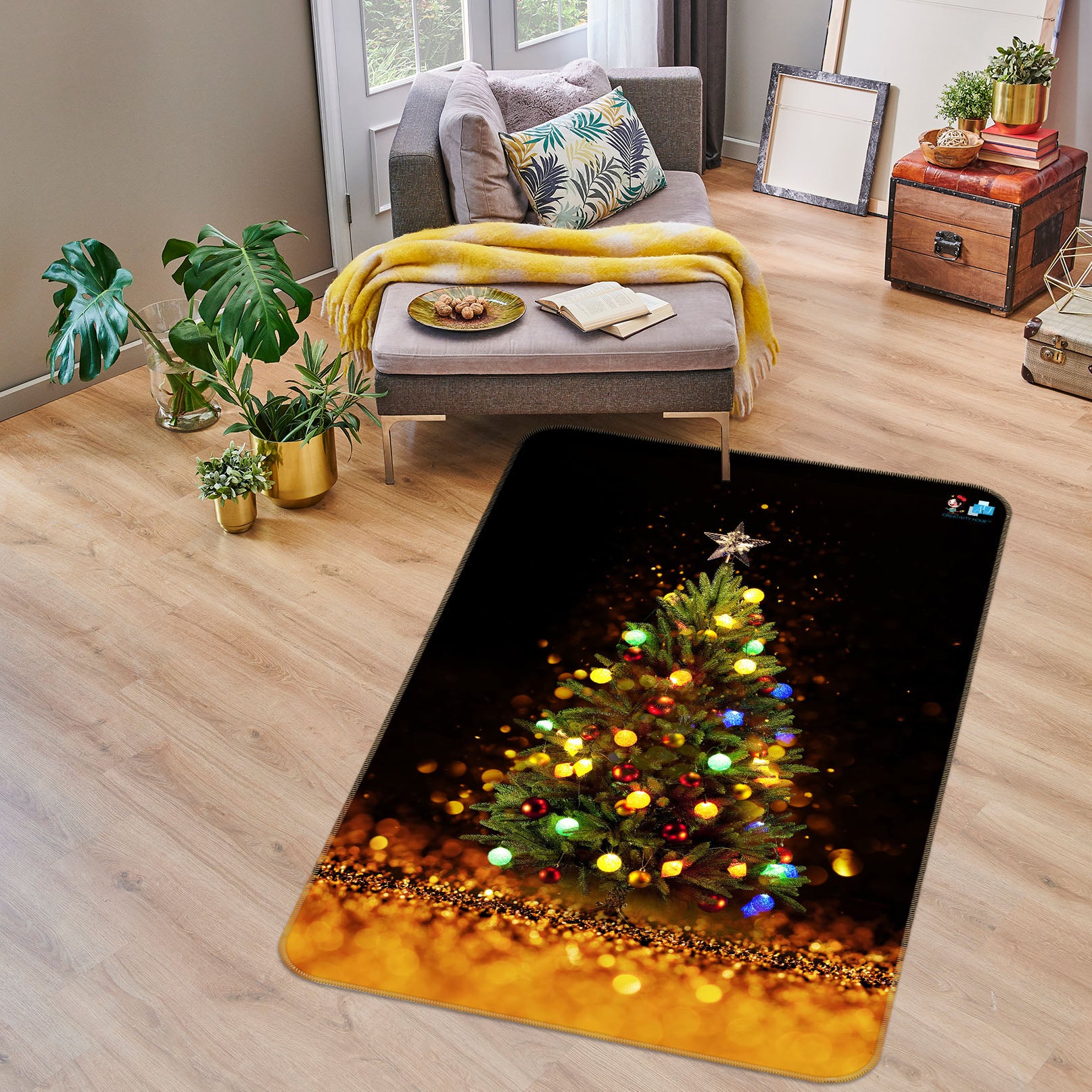 3D Tree Light 55142 Christmas Non Slip Rug Mat Xmas