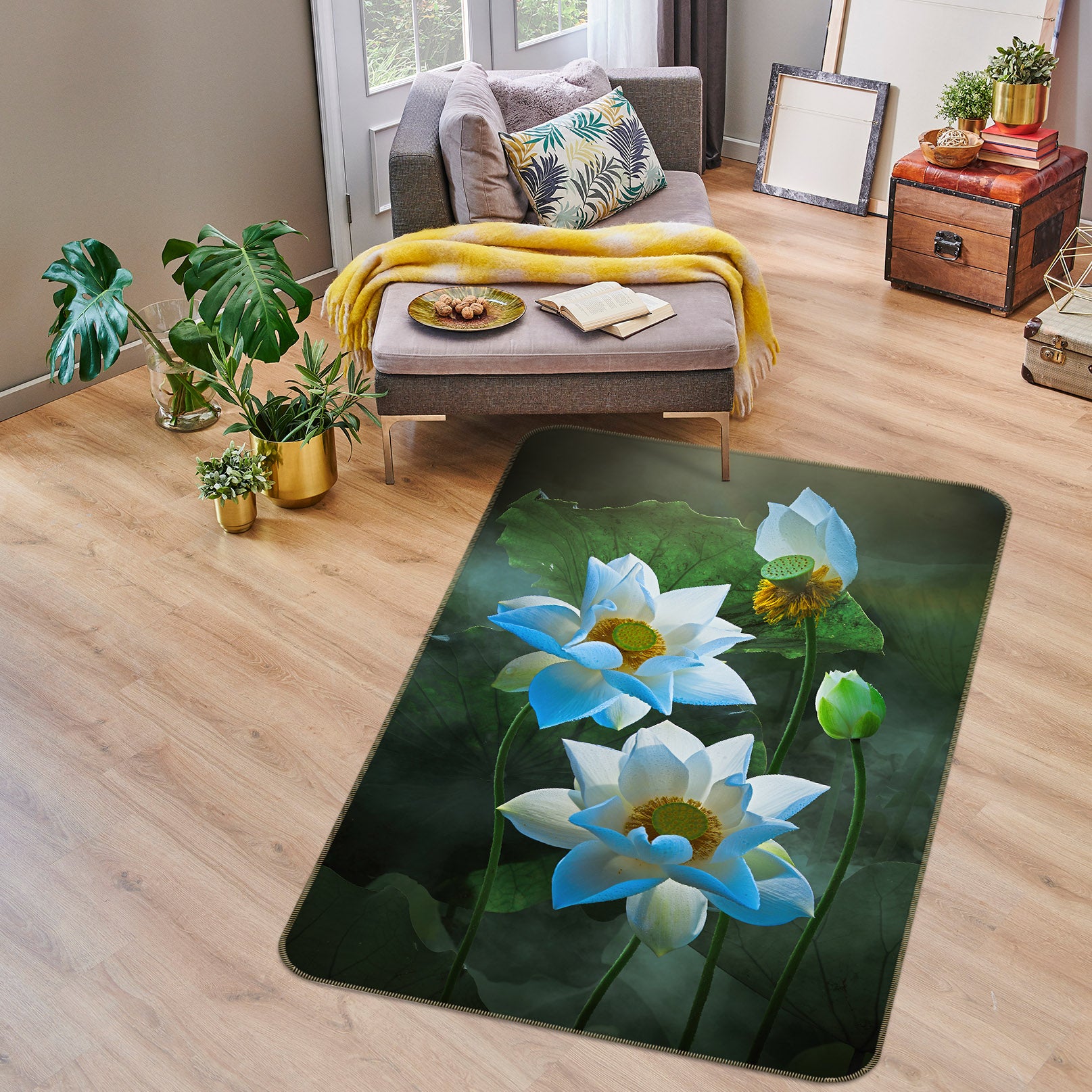 3D White Lotus 26106 Non Slip Rug Mat