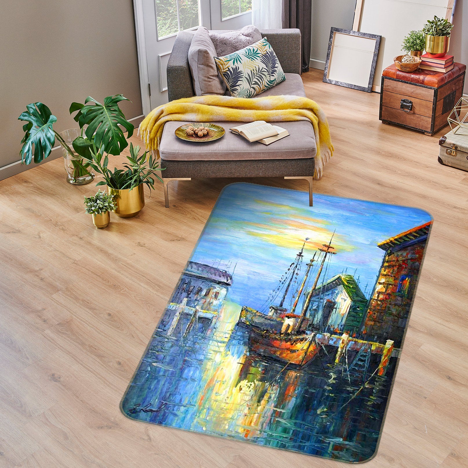 3D Oil Painting Vessel 76144 Non Slip Rug Mat