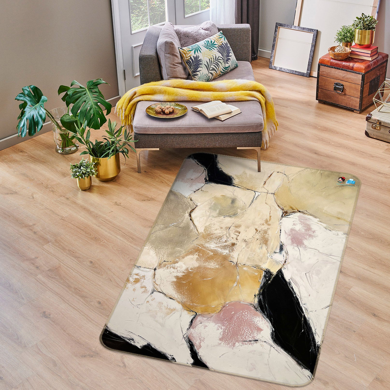 3D Yellow Stone Texture 4127 Skromova Marina Rug Non Slip Rug Mat