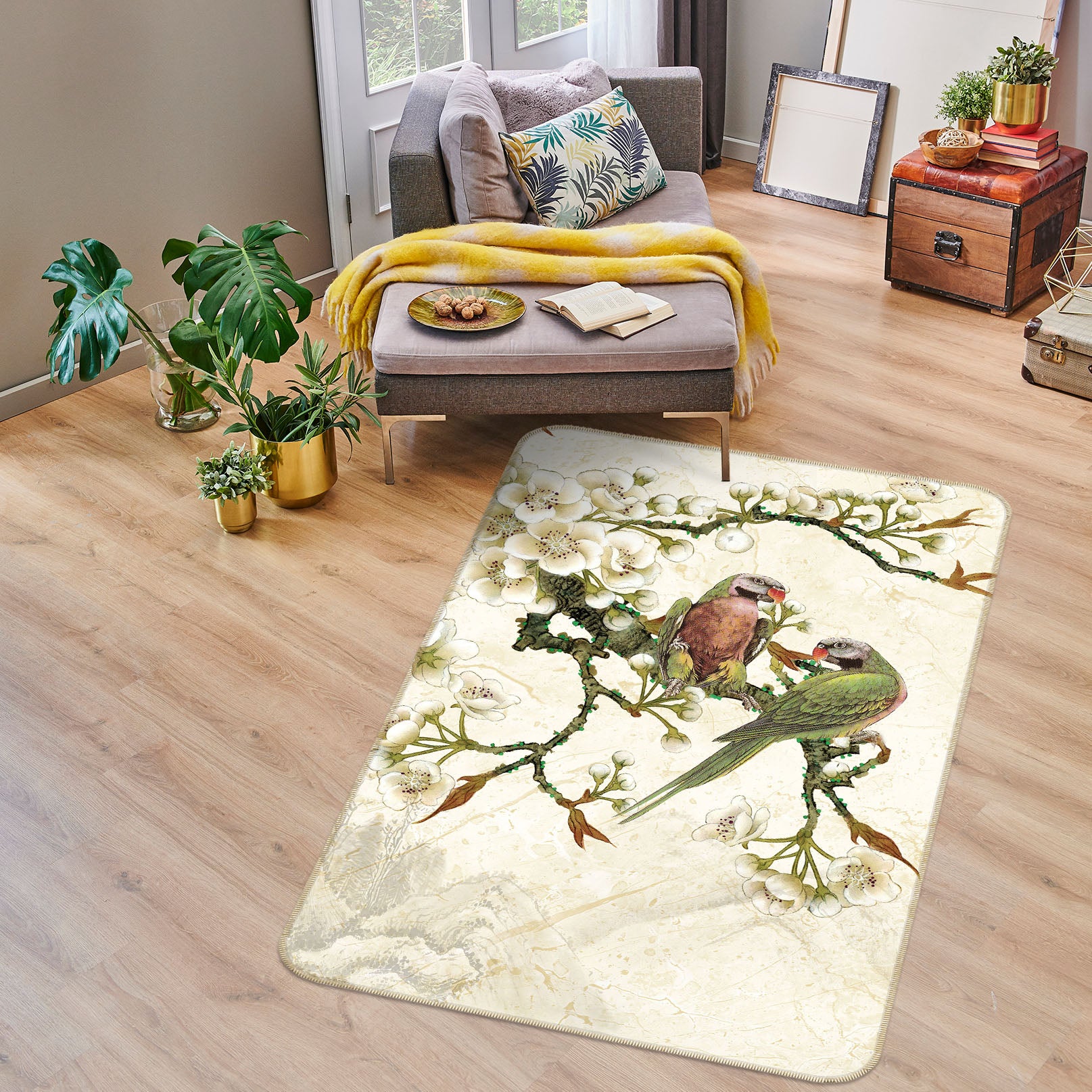 3D Flower Branch Bird 27157 Non Slip Rug Mat