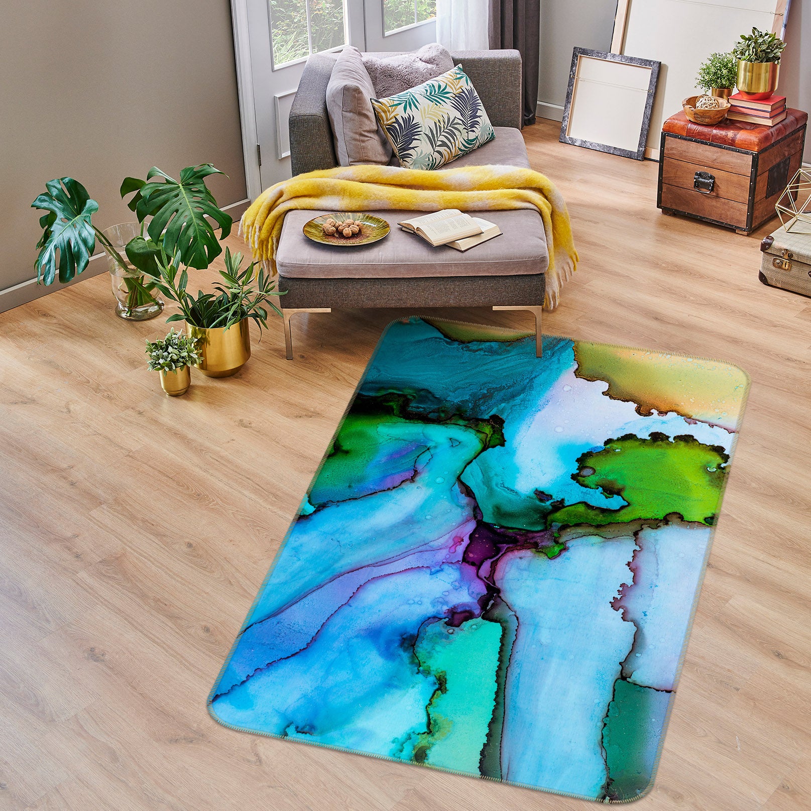 3D Blue Pattern 28016 Non Slip Rug Mat