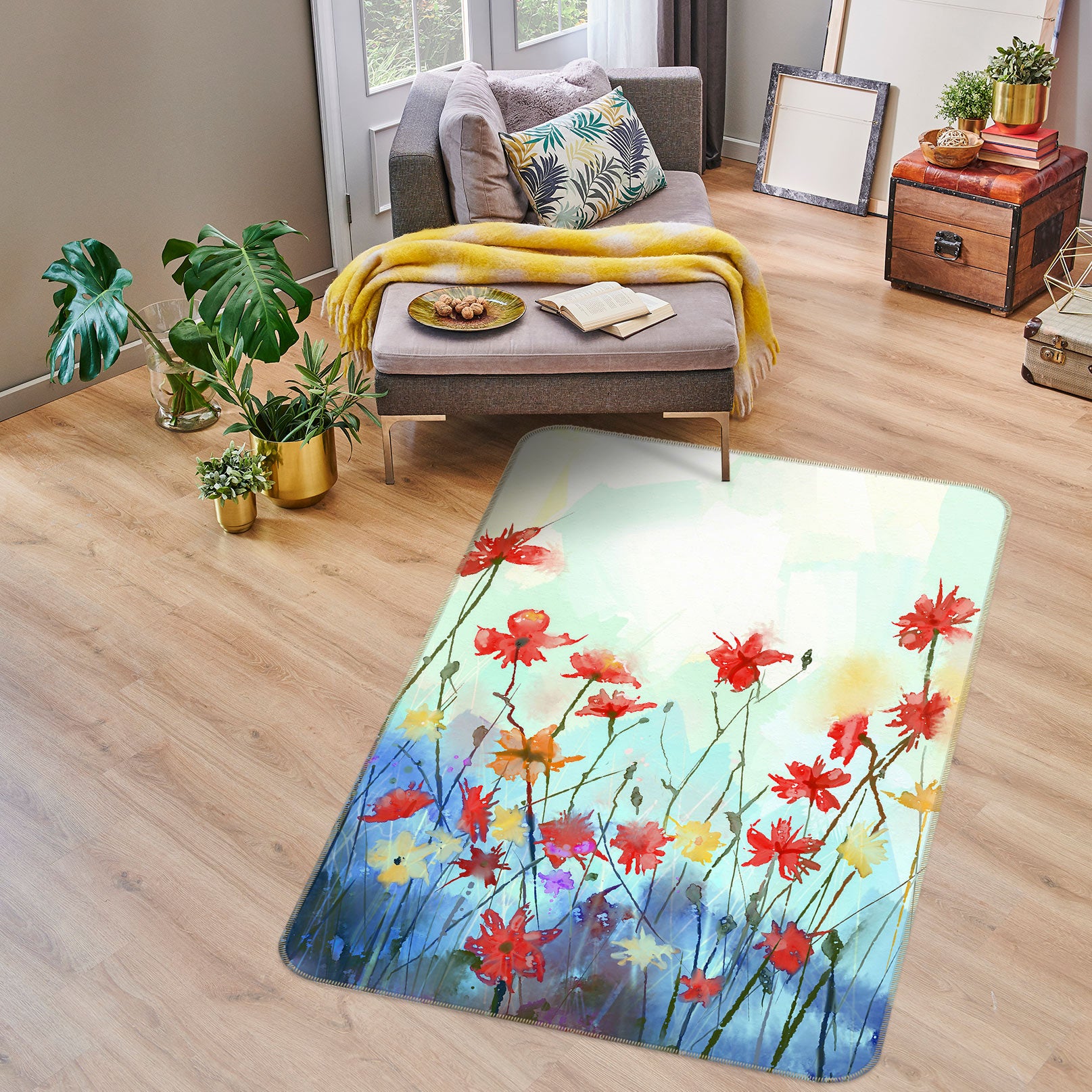 3D Red Flowers 33050 Non Slip Rug Mat