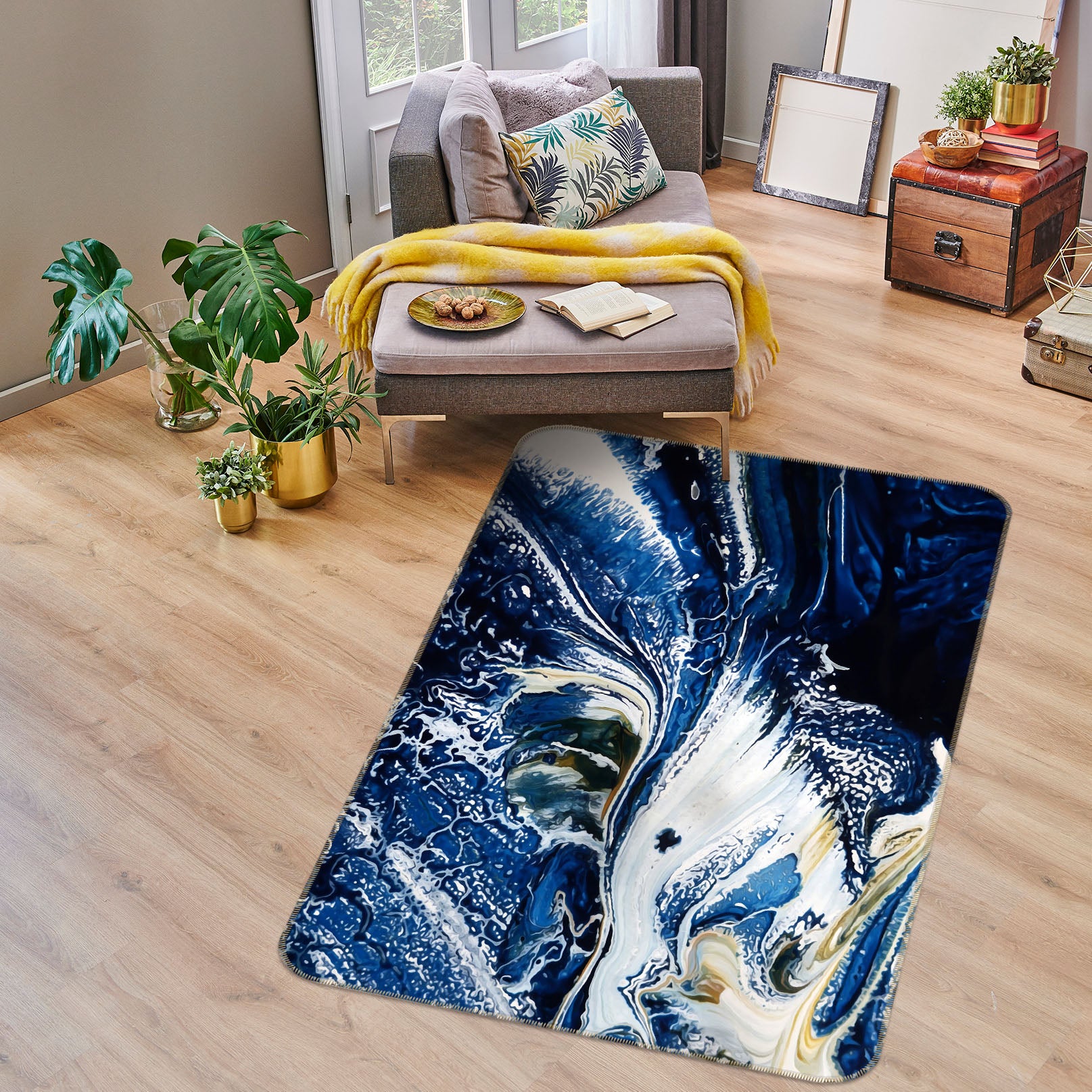 3D Navy Blue Pattern 29217 Non Slip Rug Mat