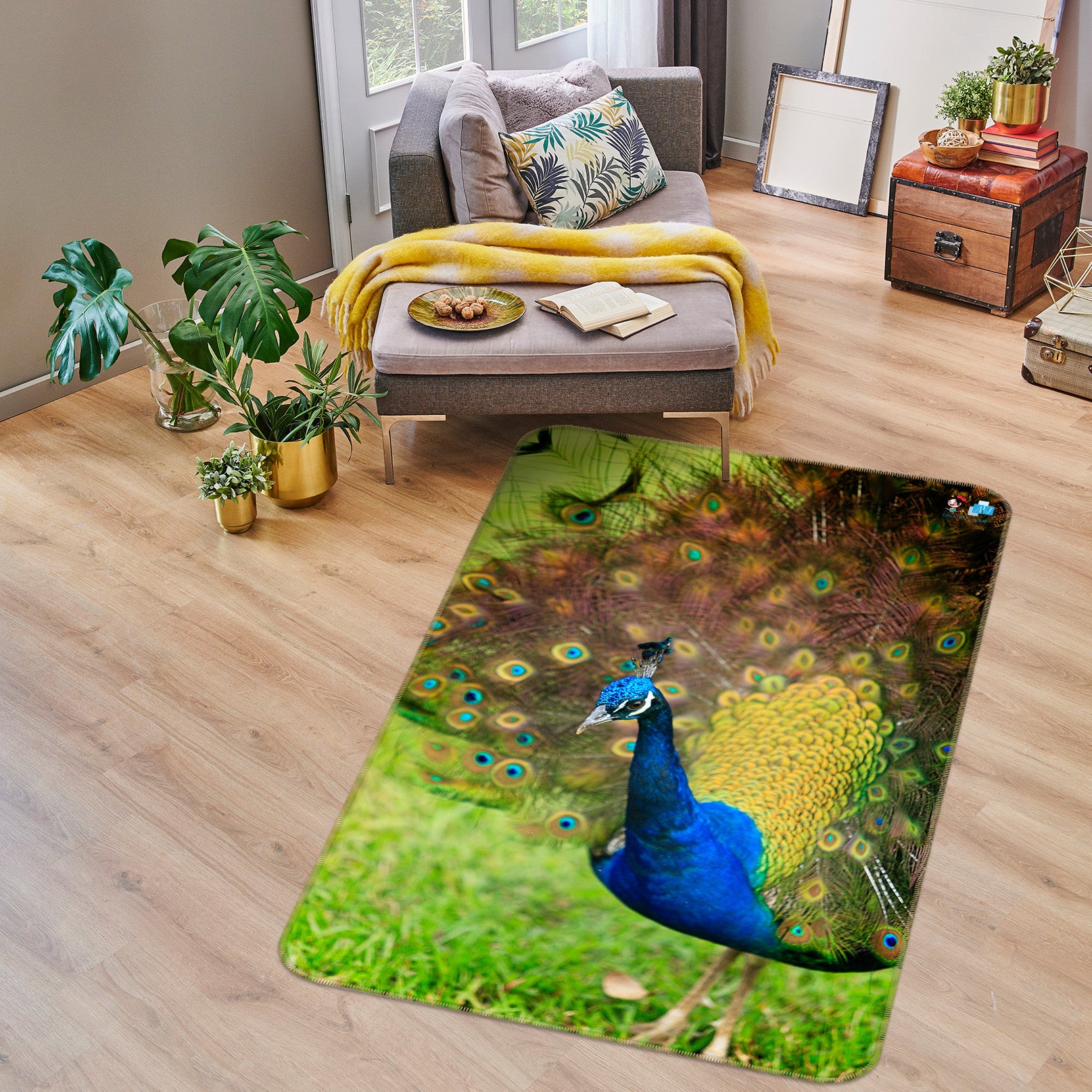 3D Peacock 62066 Kathy Barefield Rug Non Slip Rug Mat
