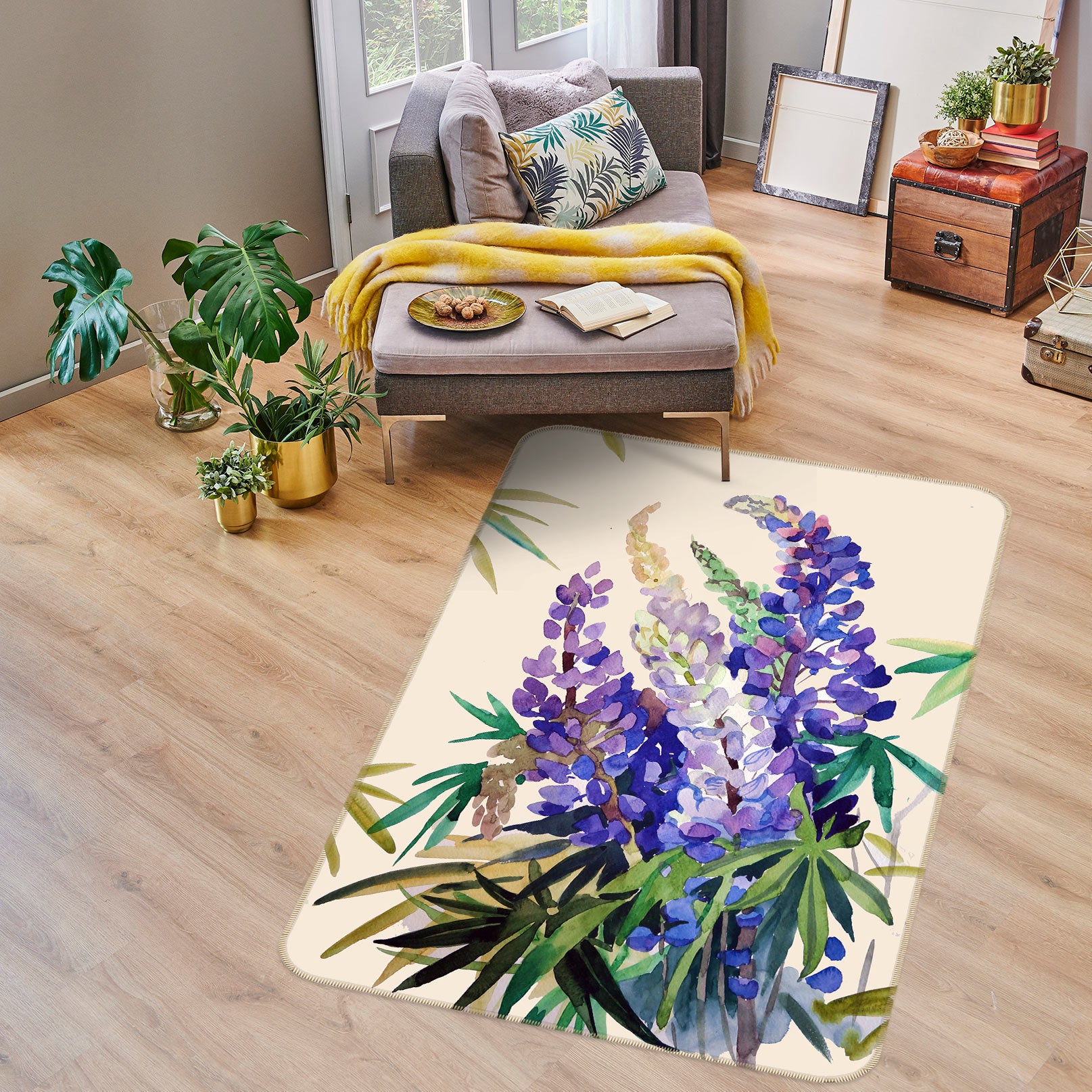 3D Purple Flowers 33075 Non Slip Rug Mat