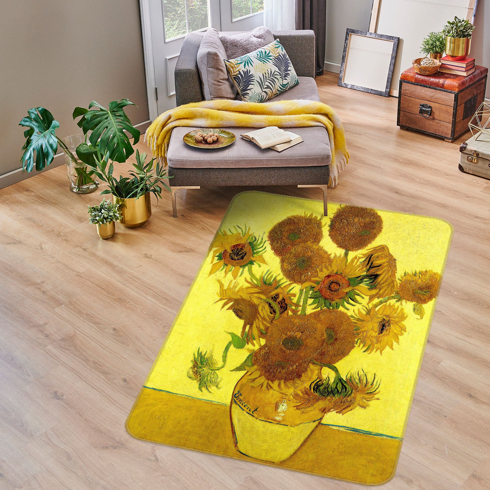 3D Sunflower Vase 76206 Non Slip Rug Mat