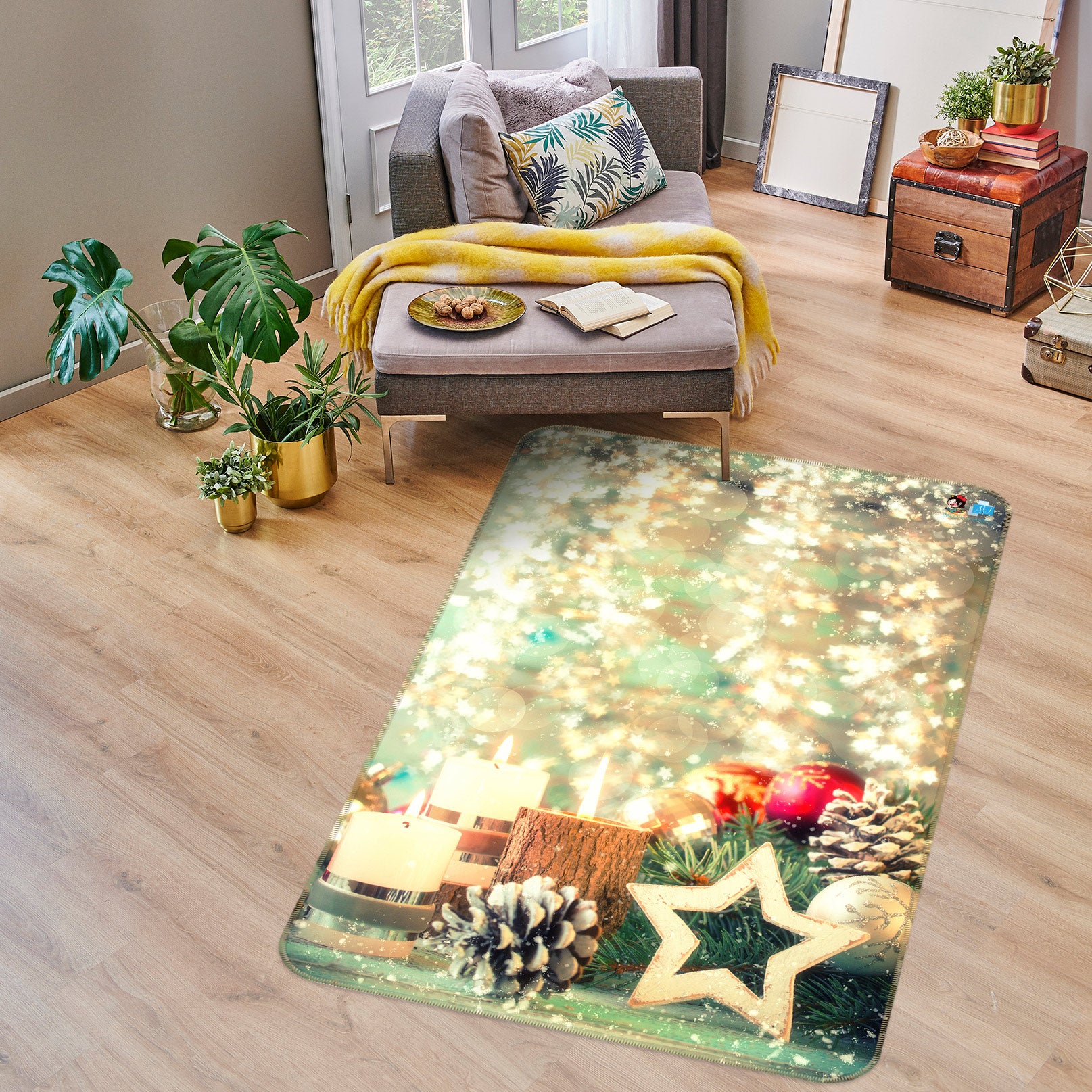 3D Five-Pointed Star Pineta 55035 Christmas Non Slip Rug Mat Xmas
