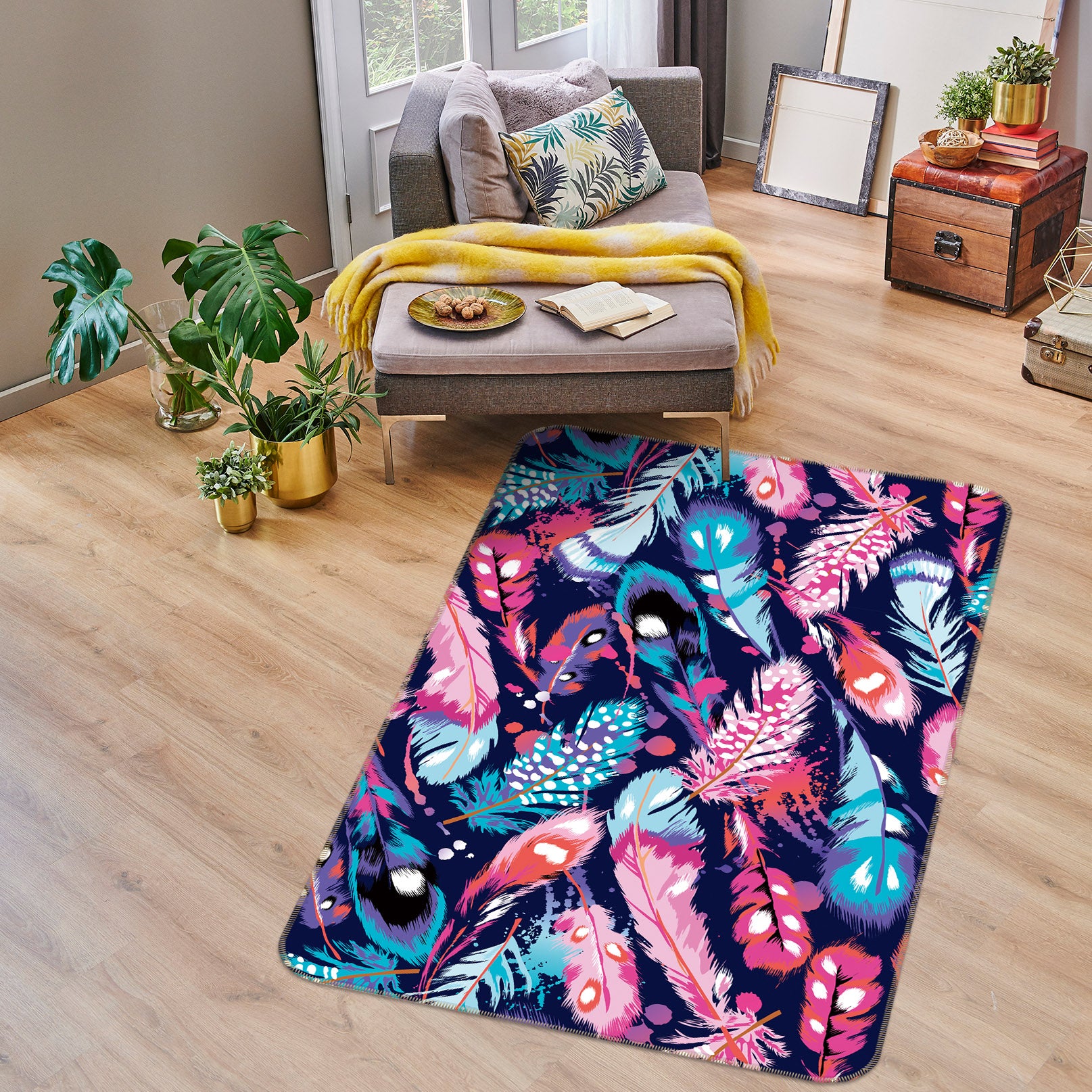 3D Feather Pattern 34221 Non Slip Rug Mat