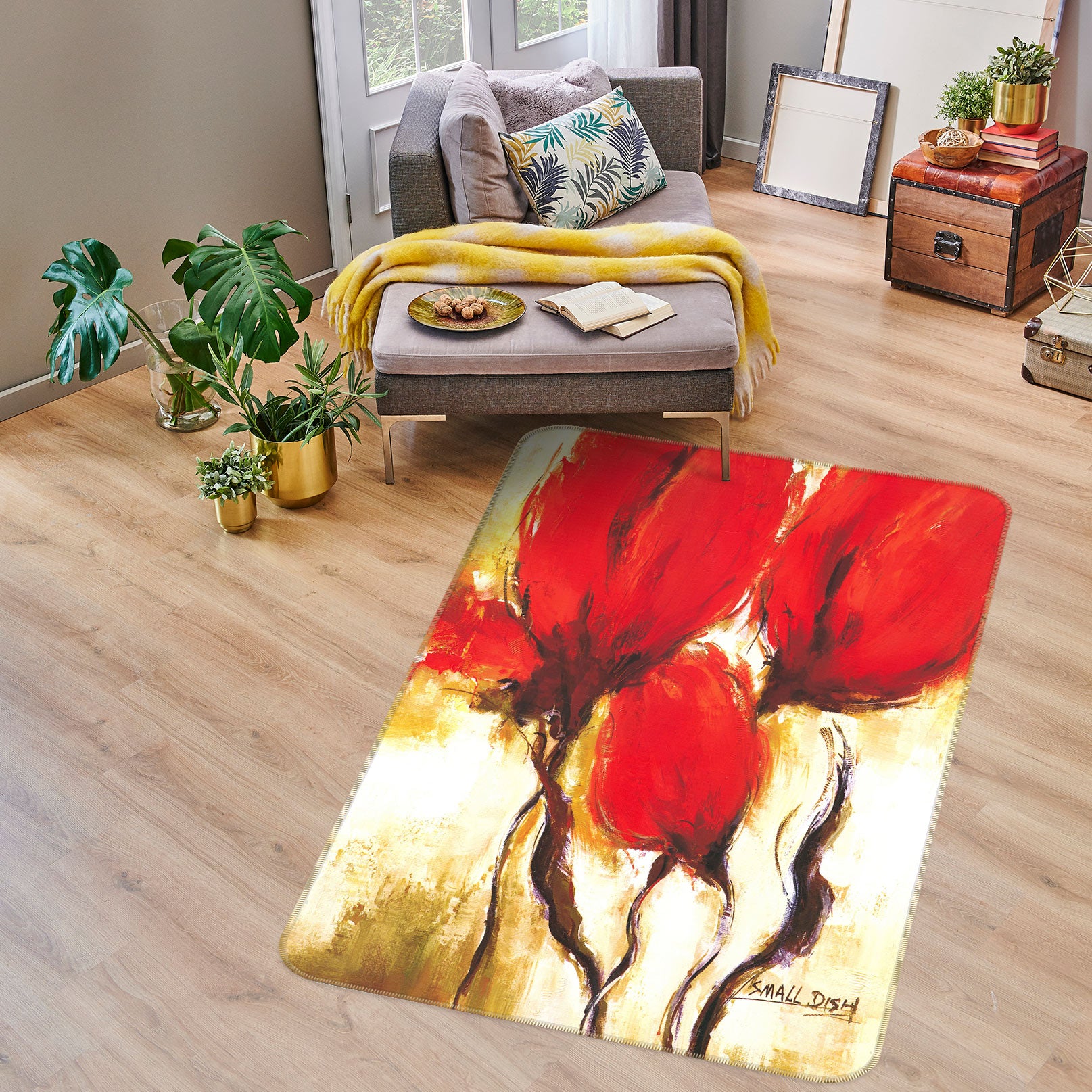 3D Red Flowers 76171 Non Slip Rug Mat