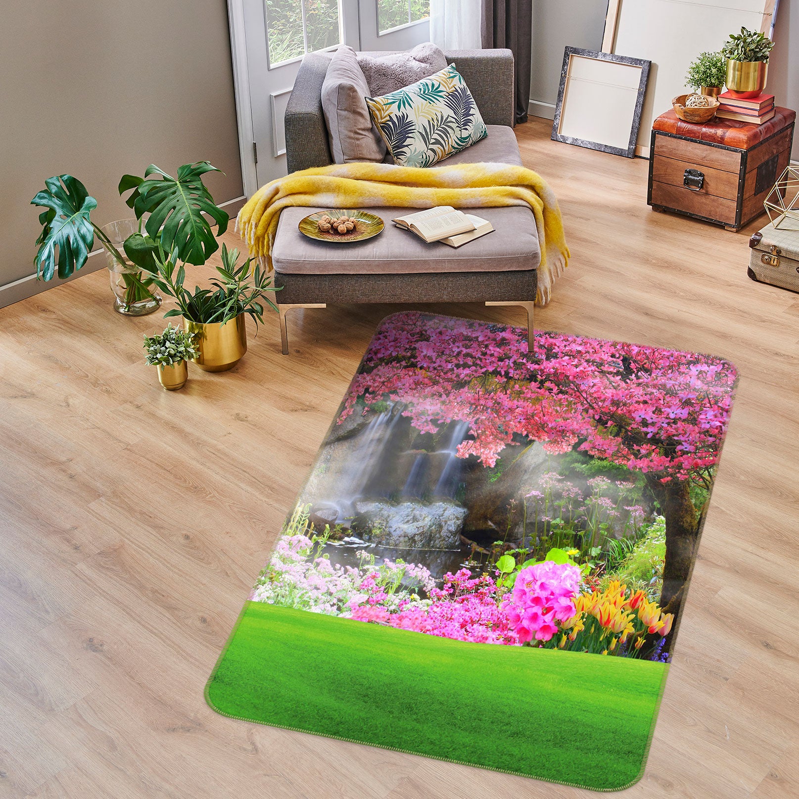 3D Pink Tree Grass 76092 Non Slip Rug Mat