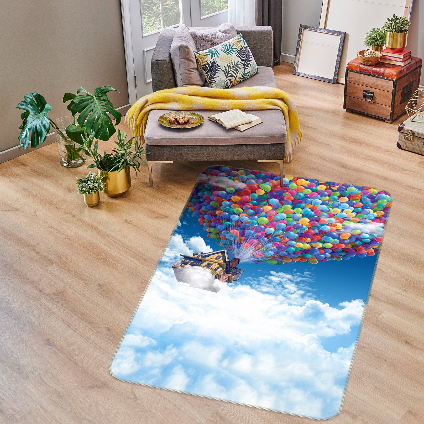 3D Sky Balloon Hut 76076 Non Slip Rug Mat