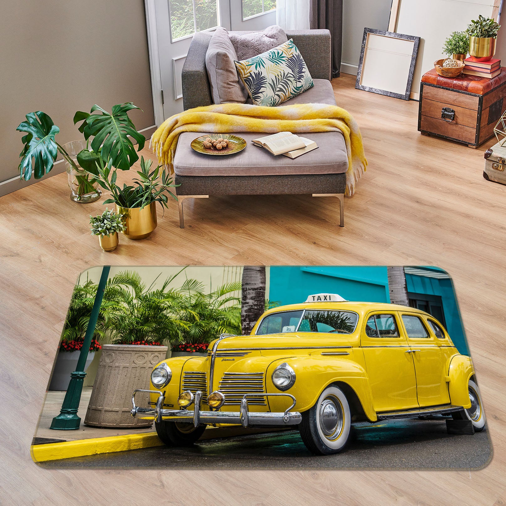 3D Yellow Car 68052 Vehicle Non Slip Rug Mat