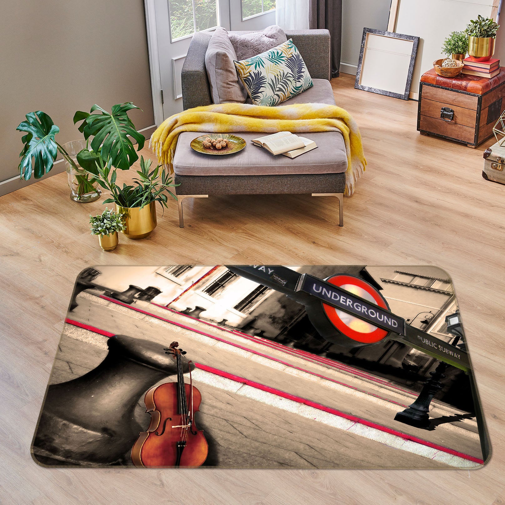 3D Street Violin 32005 Non Slip Rug Mat