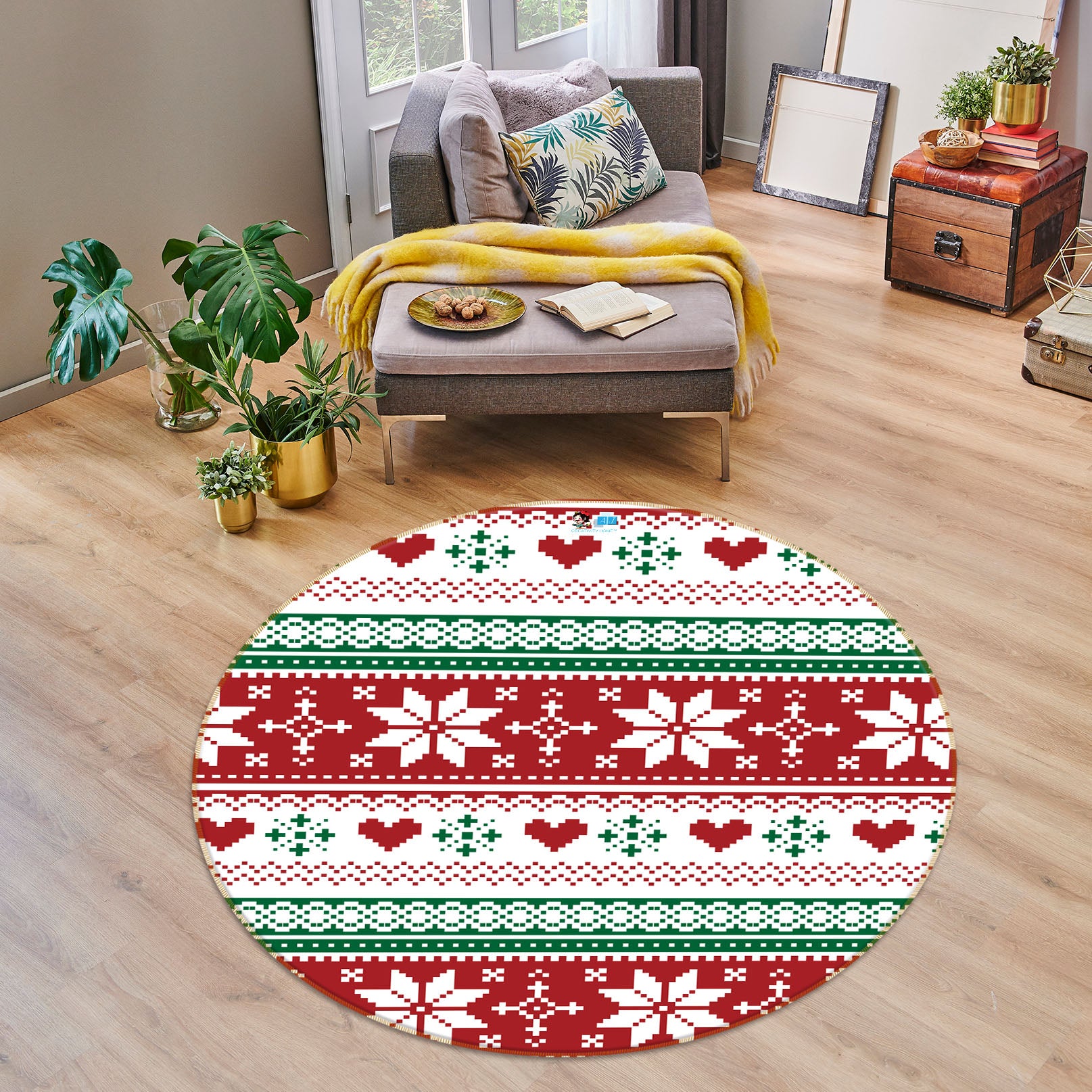3D Snowflake Pattern 54204 Christmas Round Non Slip Rug Mat Xmas