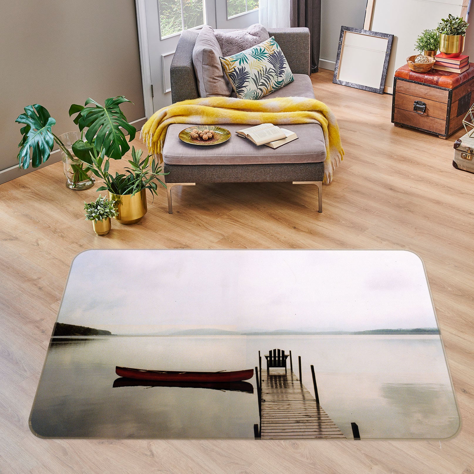 3D Lake Water Wooden Bridge 75281 Non Slip Rug Mat