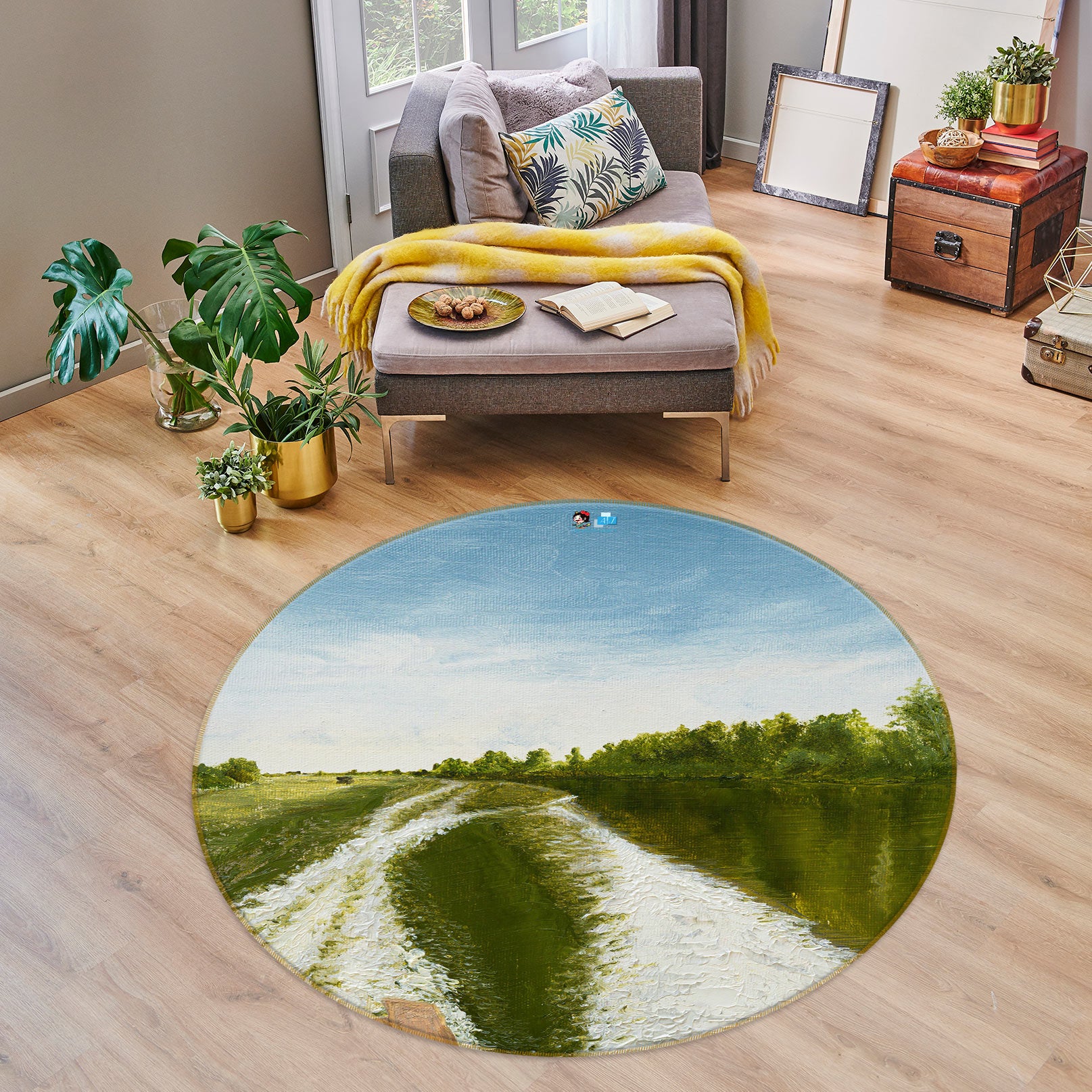 3D River Woods 18127 Marina Zotova Rug Round Non Slip Rug Mat