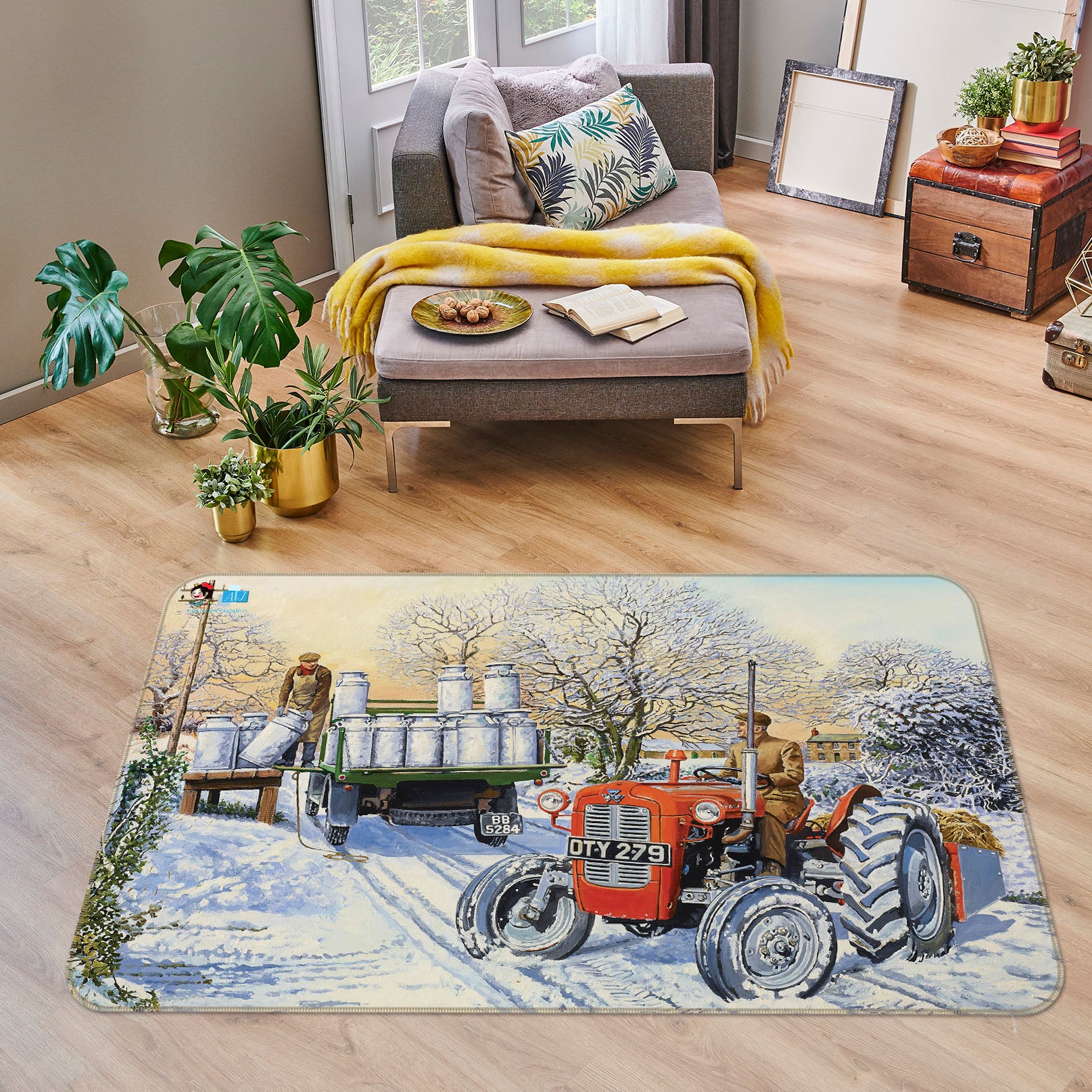 3D Snow Tractor 8916 Trevor Mitchell Rug Non Slip Rug Mat