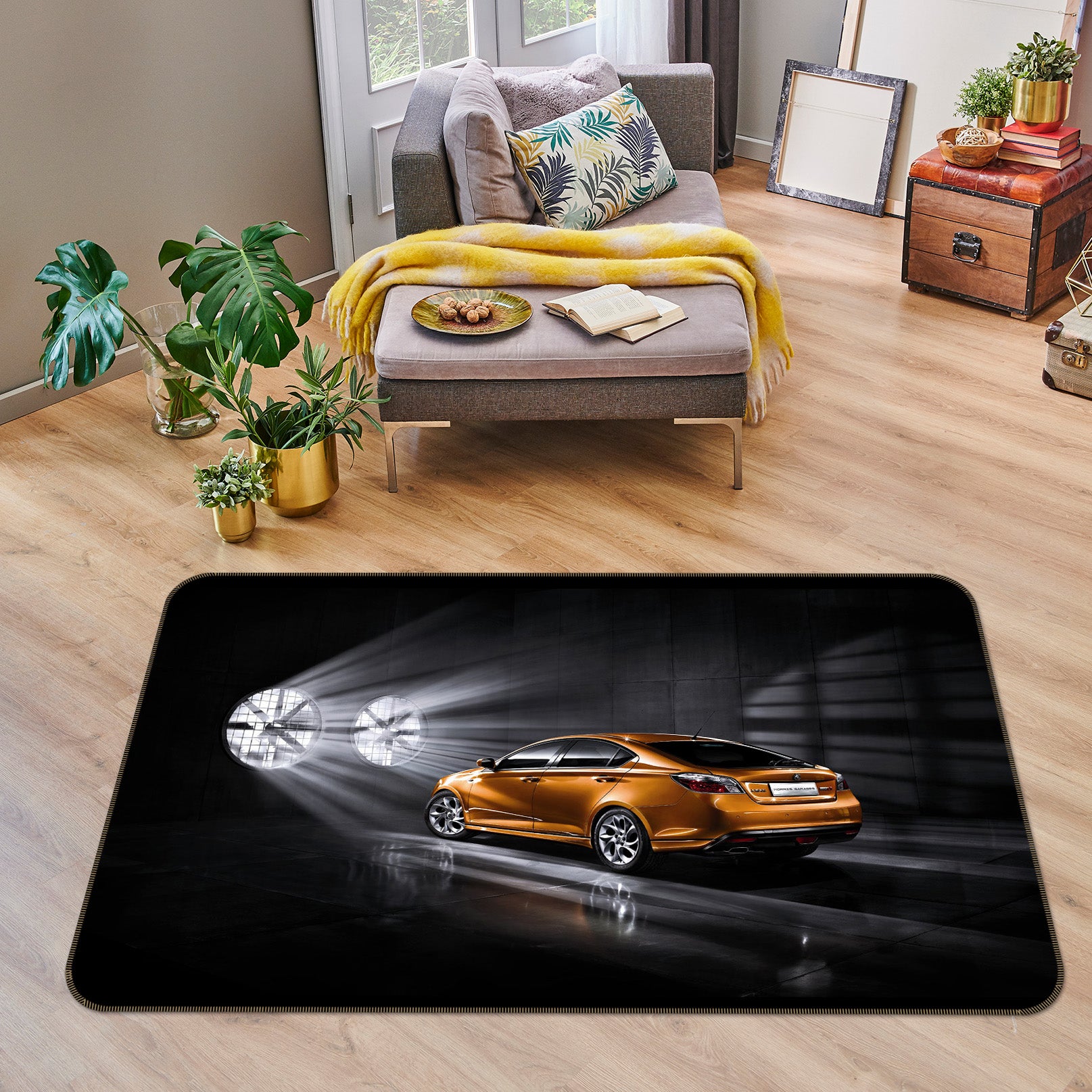 3D Yellow Car 38216 Vehicle Non Slip Rug Mat