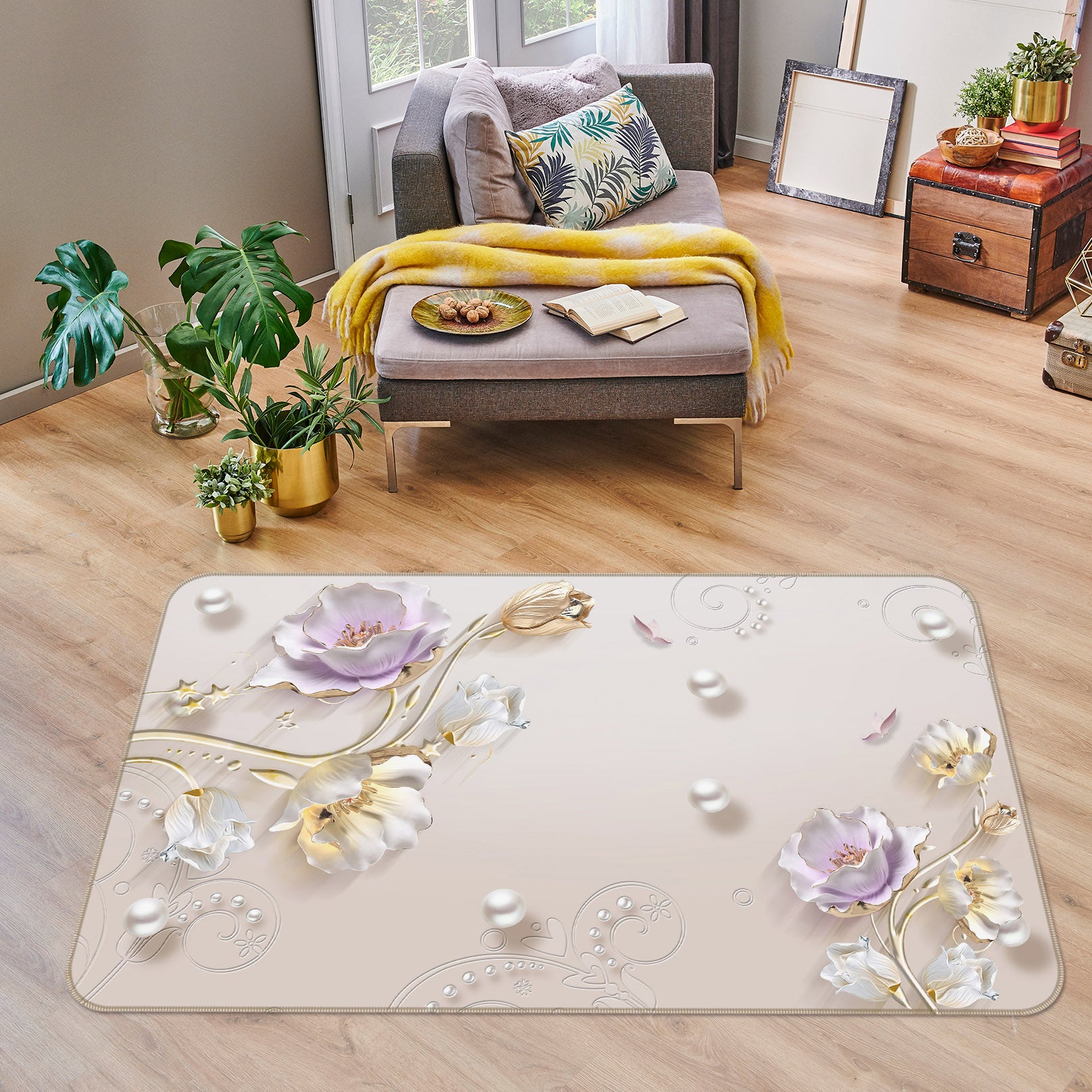 3D Pearl Flower 34013 Non Slip Rug Mat