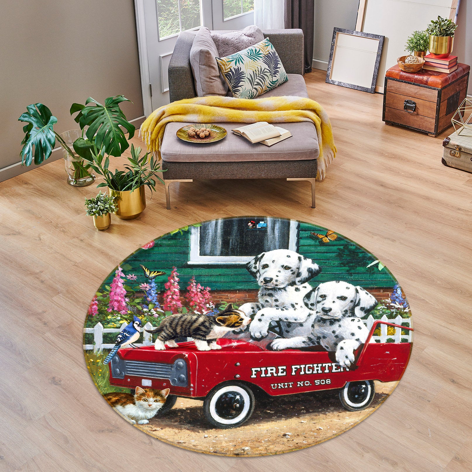 3D Cute Dog Car 038 Kevin Walsh Rug Round Non Slip Rug Mat
