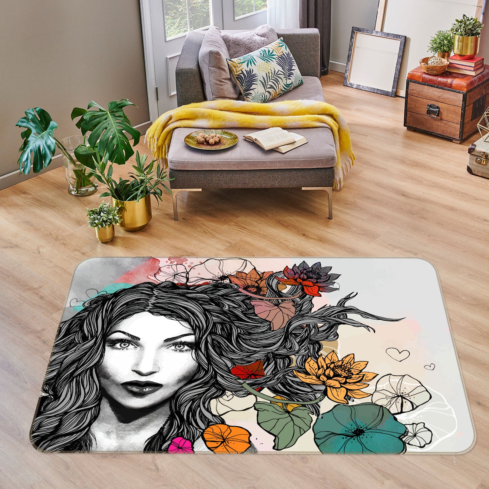 3D Lotus Girl 77118 Non Slip Rug Mat