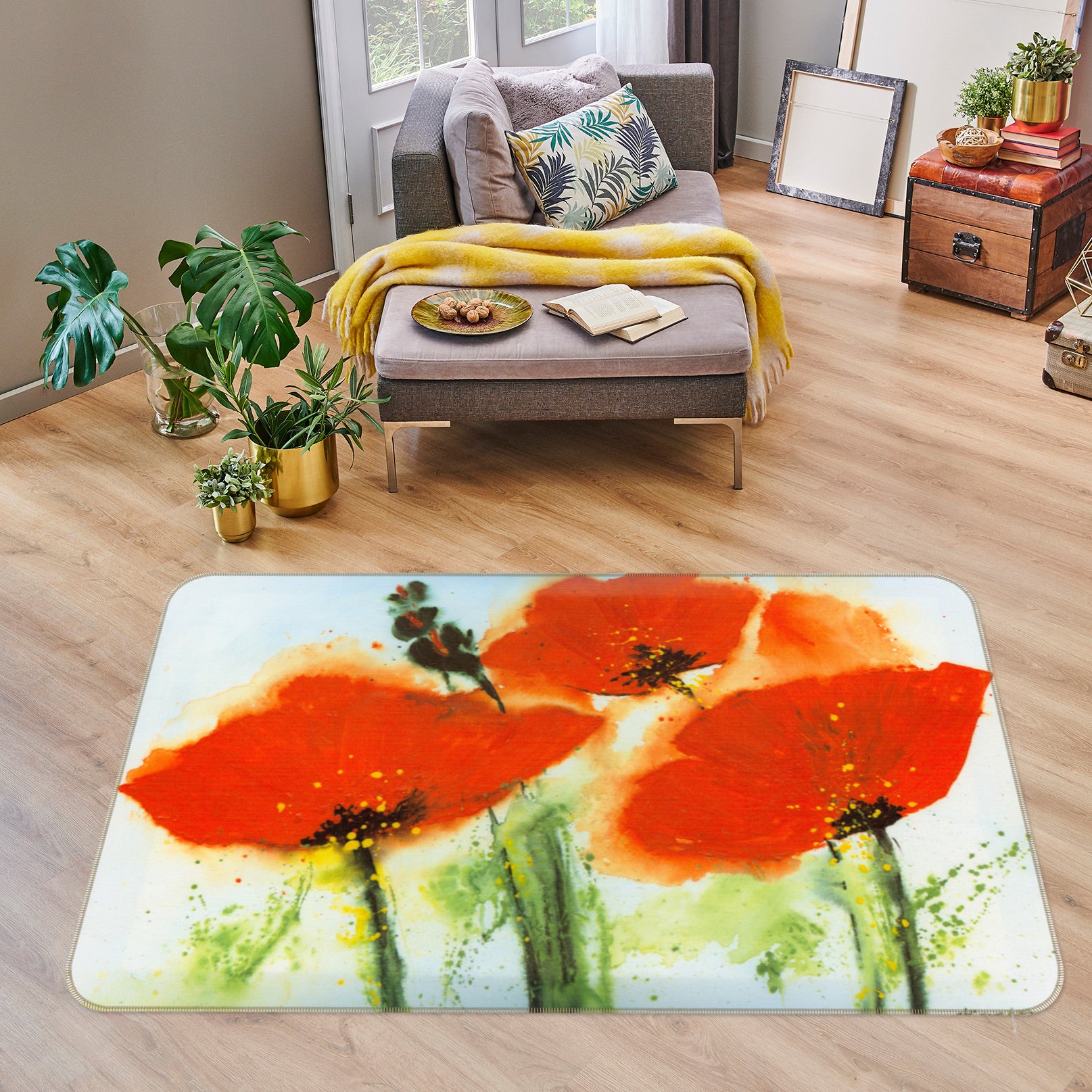 3D Red Flowers 75297 Non Slip Rug Mat