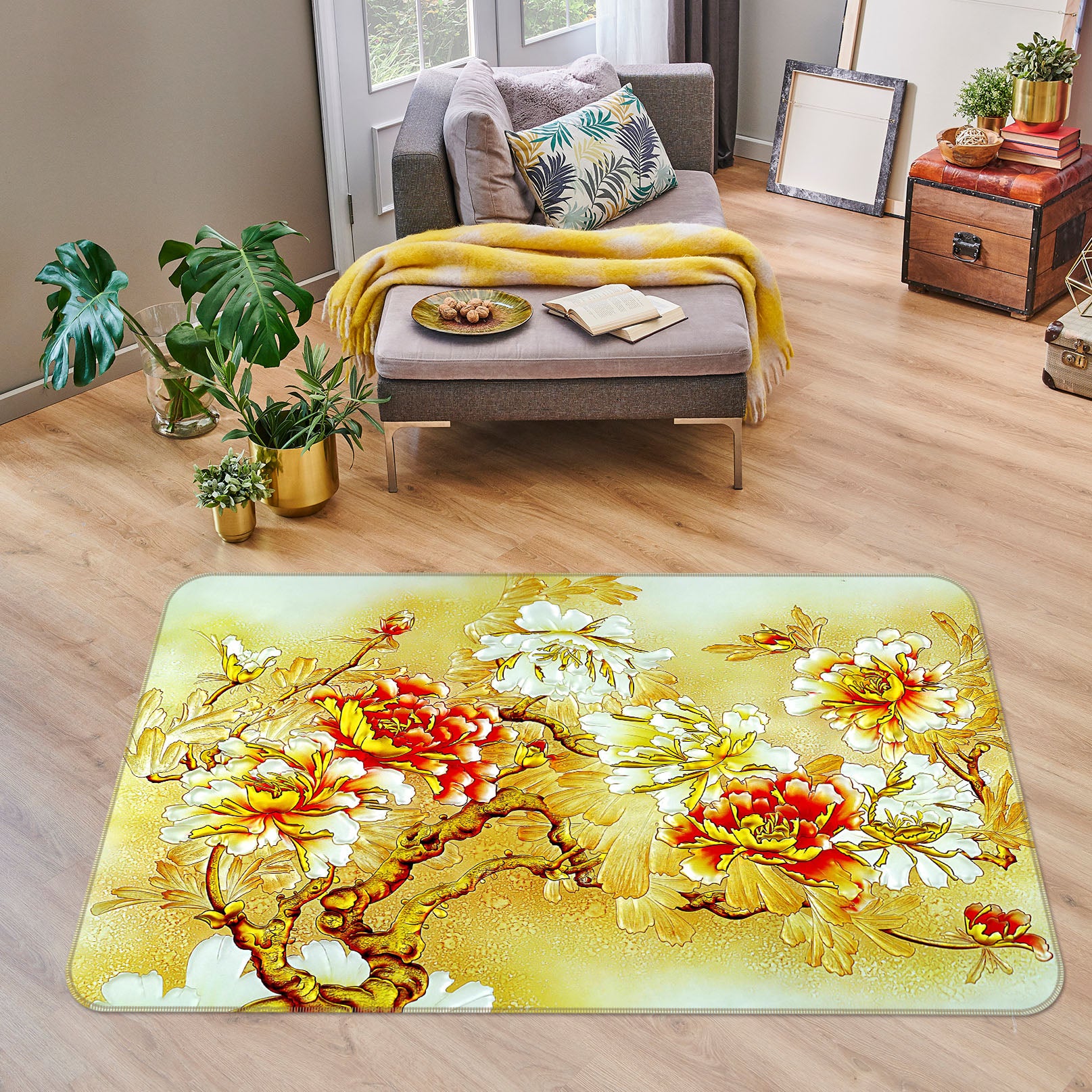 3D Flower Pattern 32095 Non Slip Rug Mat