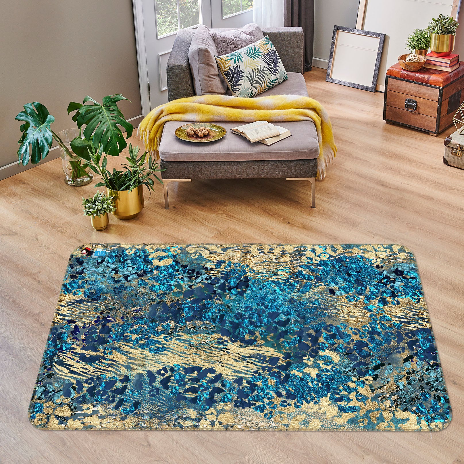 3D Blue Golden Pattern 83037 Andrea haase Rug Non Slip Rug Mat