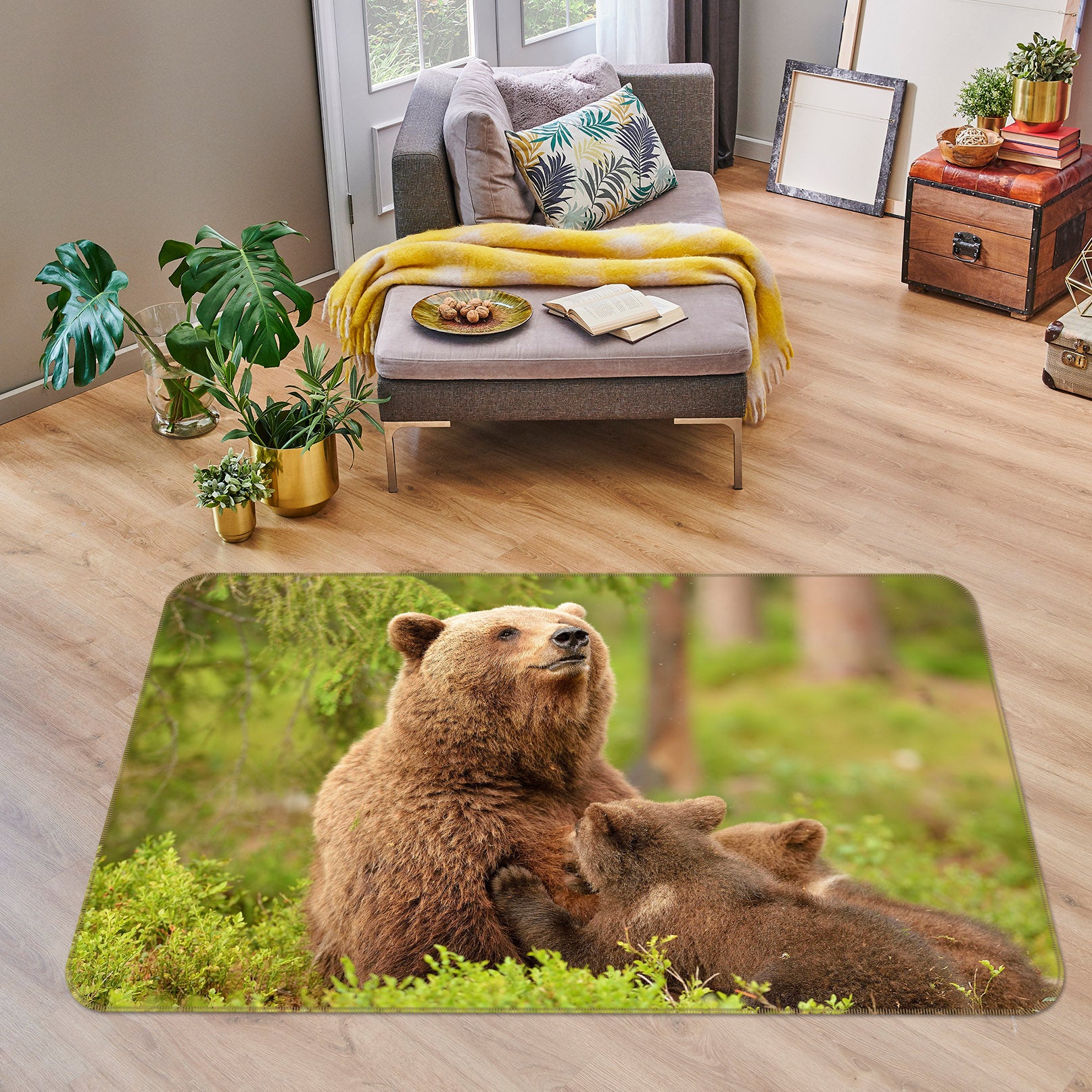 3D Brown Bear Lawn 064 Animal Non Slip Rug Mat