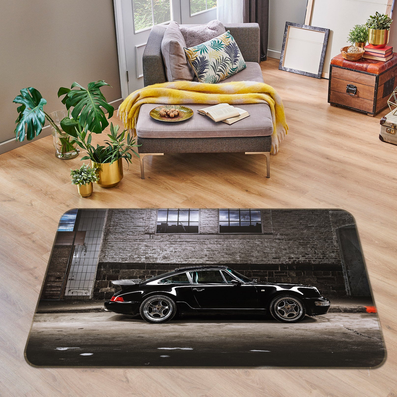 3D Black Car 36070 Non Slip Rug Mat