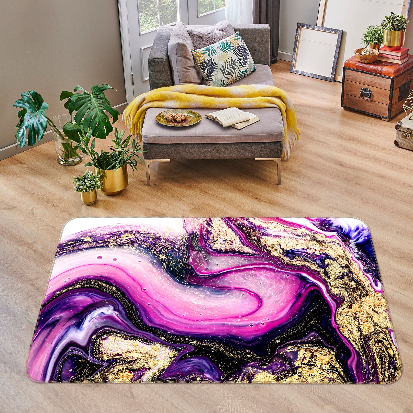 3D Purple Gold Texture 25231 Non Slip Rug Mat