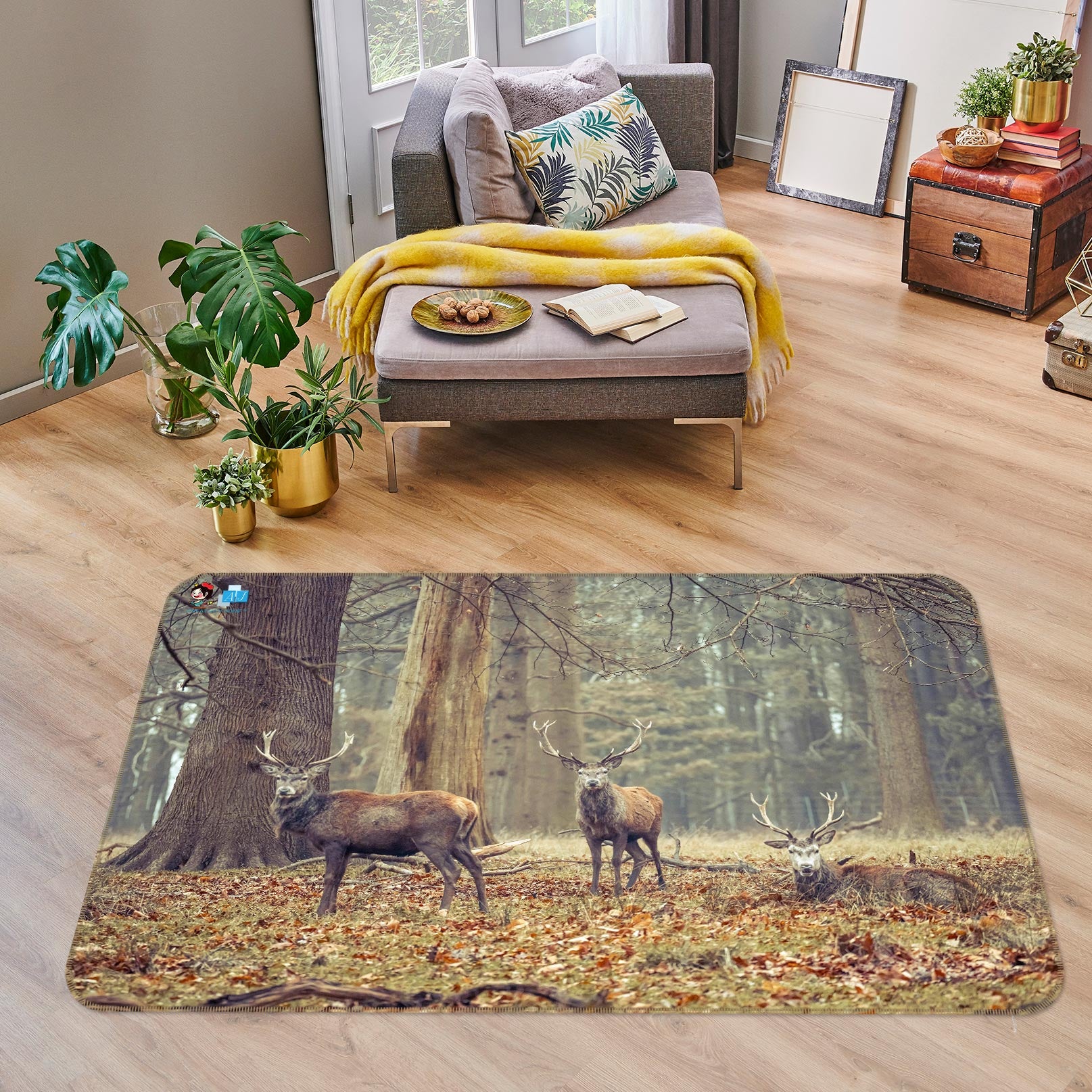 3D Forest Elk 6872 Assaf Frank Rug Non Slip Rug Mat