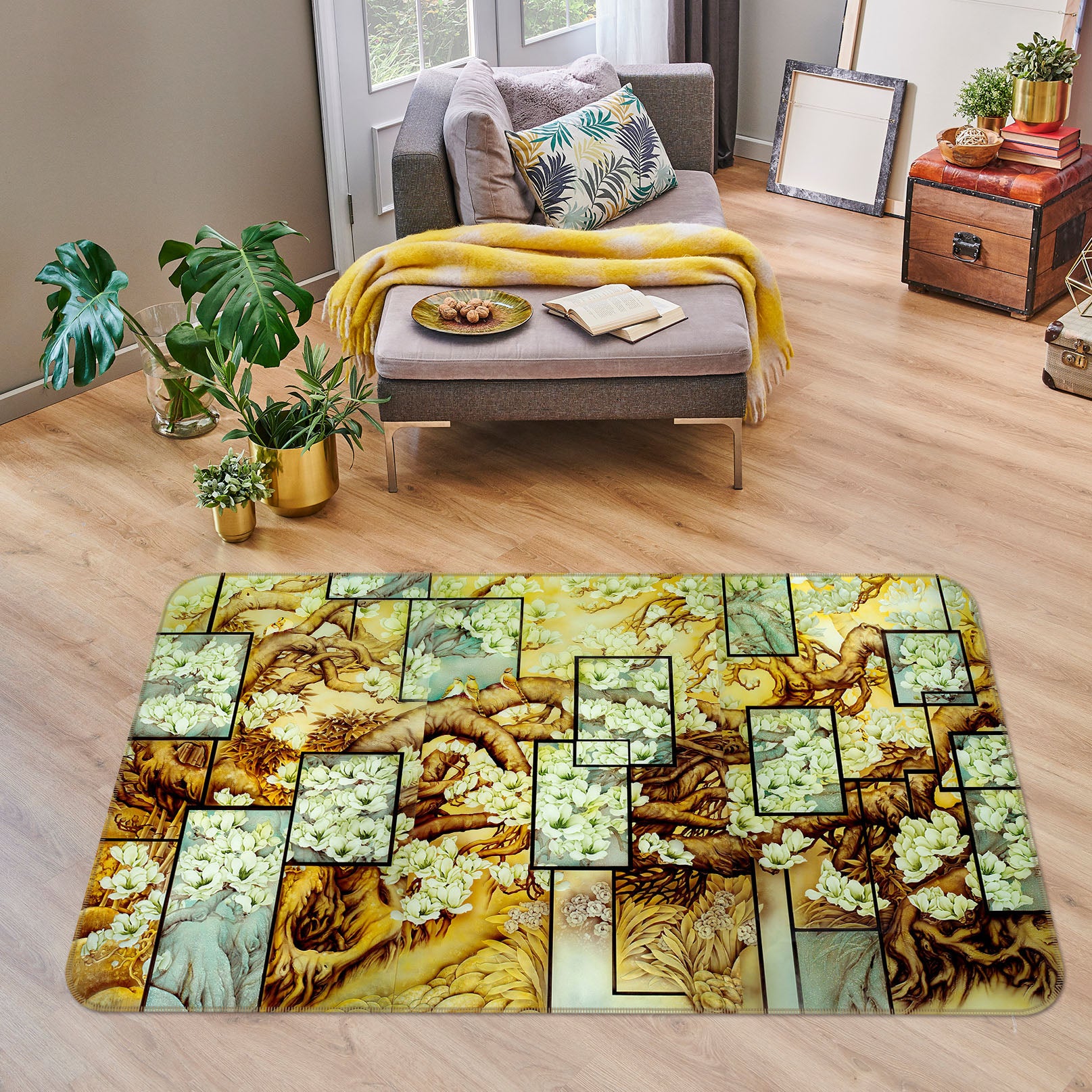 3D Tree Square Pattern 32091 Non Slip Rug Mat