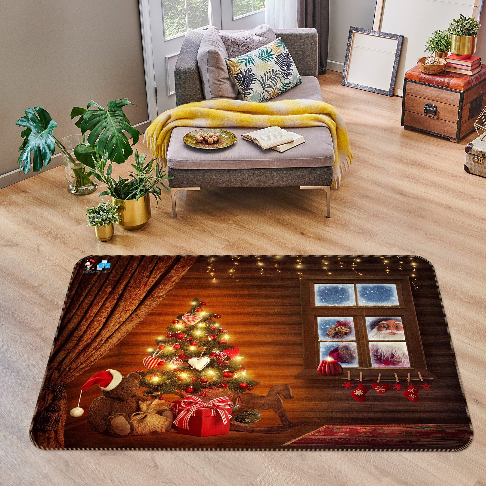 3D Tree Window Santa Claus 54214 Christmas Non Slip Rug Mat Xmas