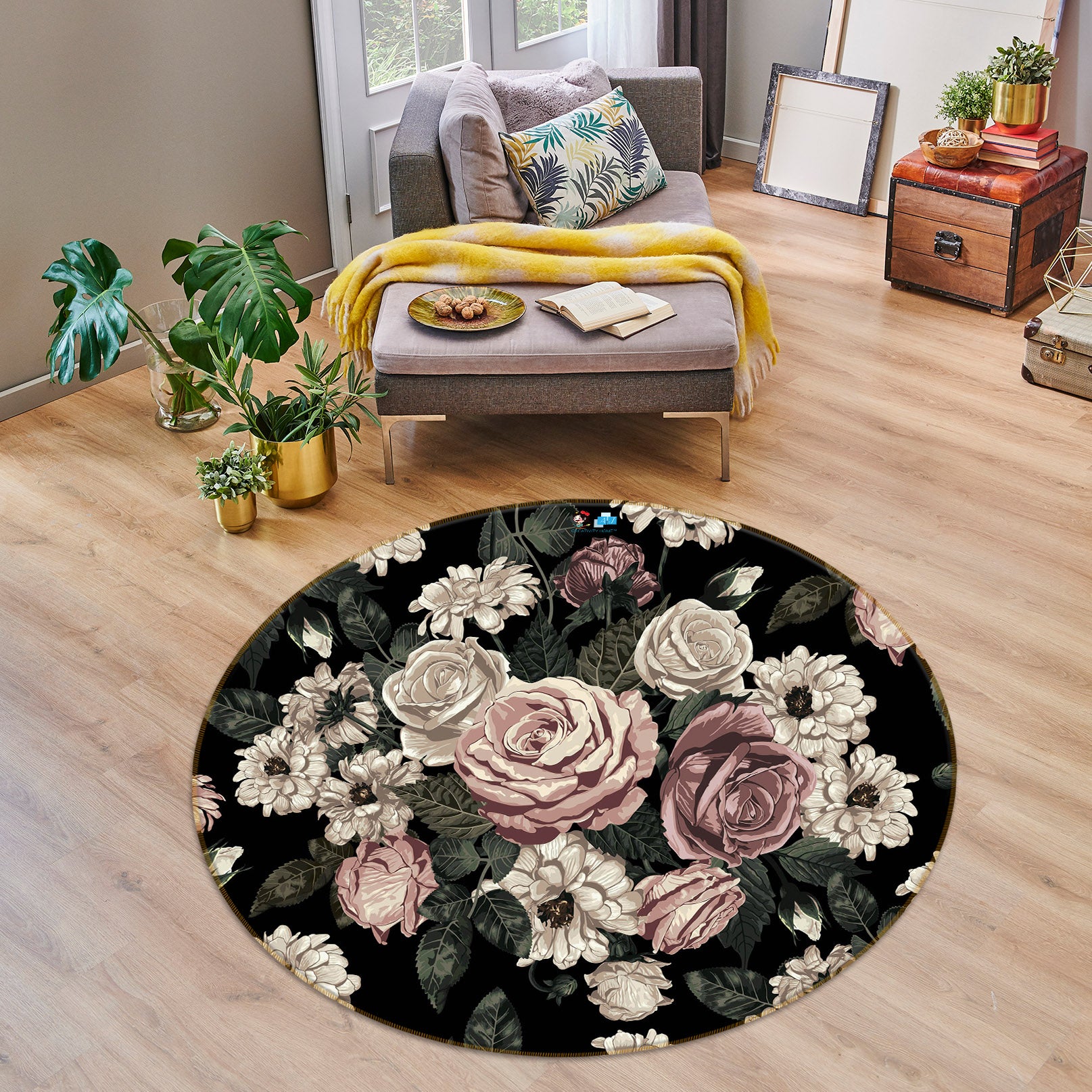 3D Flowers 75077 Round Non Slip Rug Mat