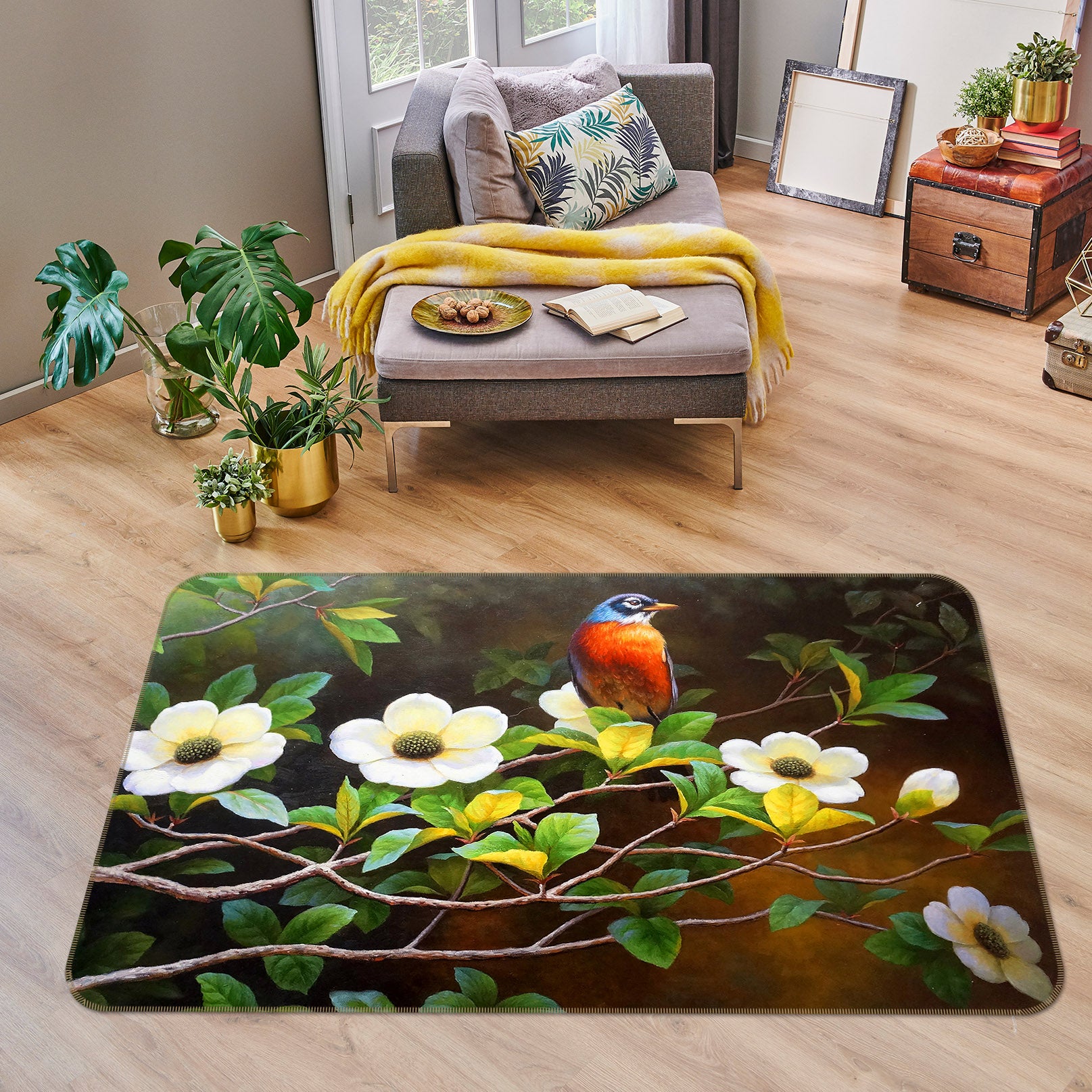 3D Bird Flower 30115 Non Slip Rug Mat