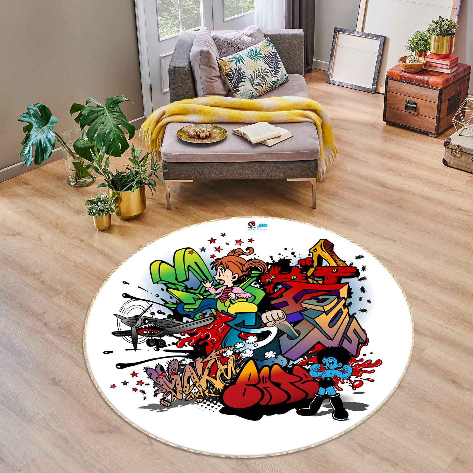 3D Graffiti Font 74300 Round Non Slip Rug Mat