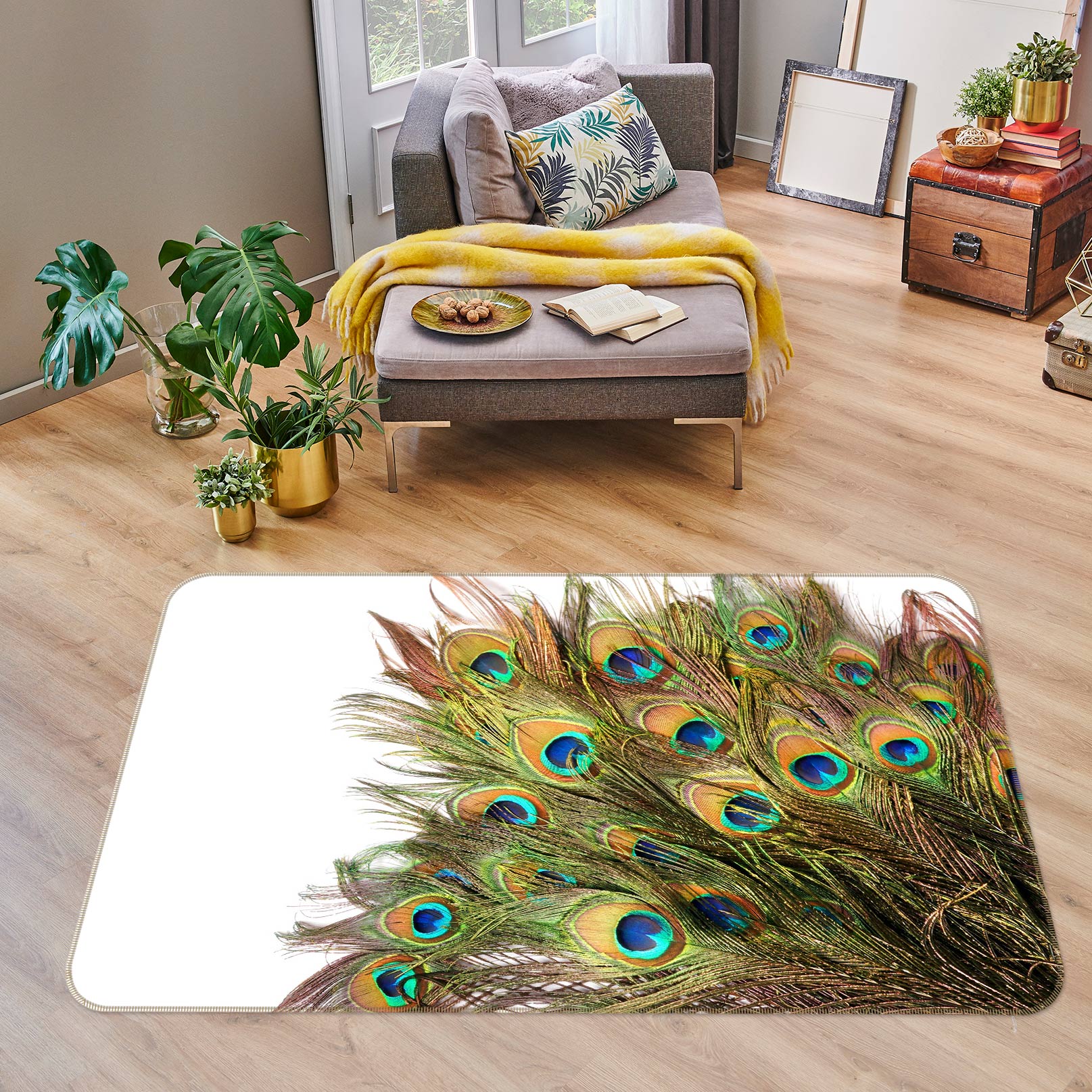3D Peacock Feather 37088 Non Slip Rug Mat