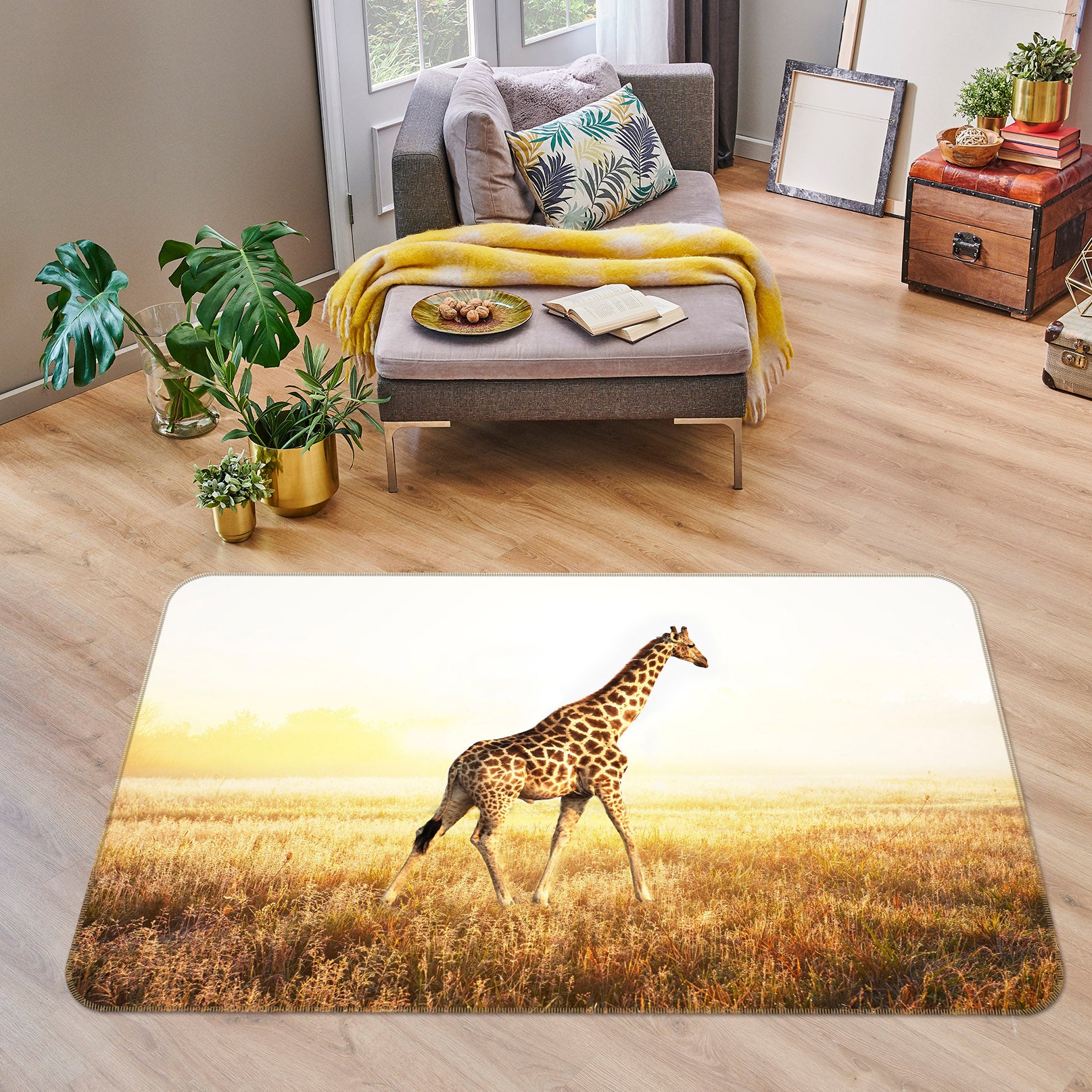 3D Sunset Giraffe 139 Animal Non Slip Rug Mat