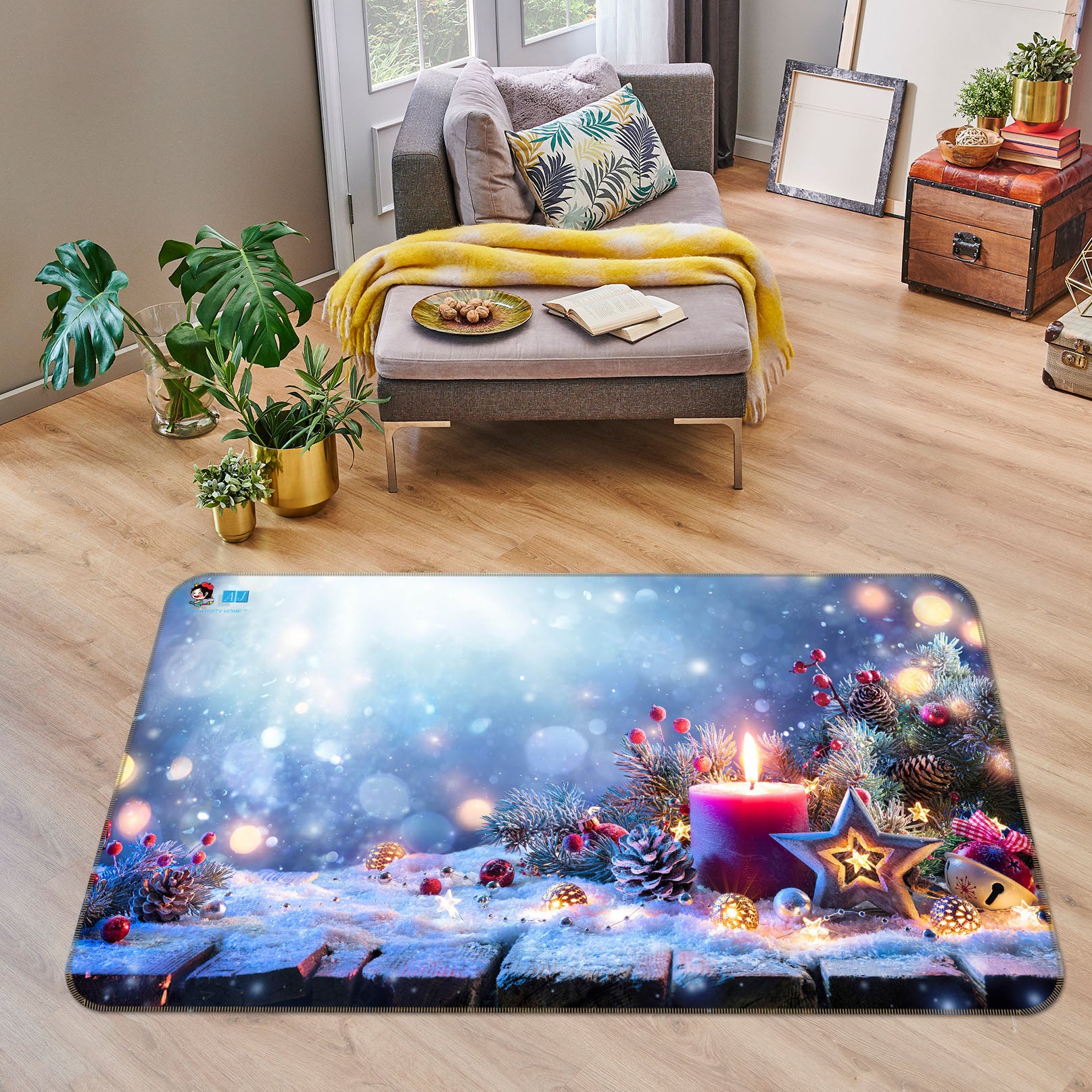 3D Snow Candle 55115 Christmas Non Slip Rug Mat Xmas