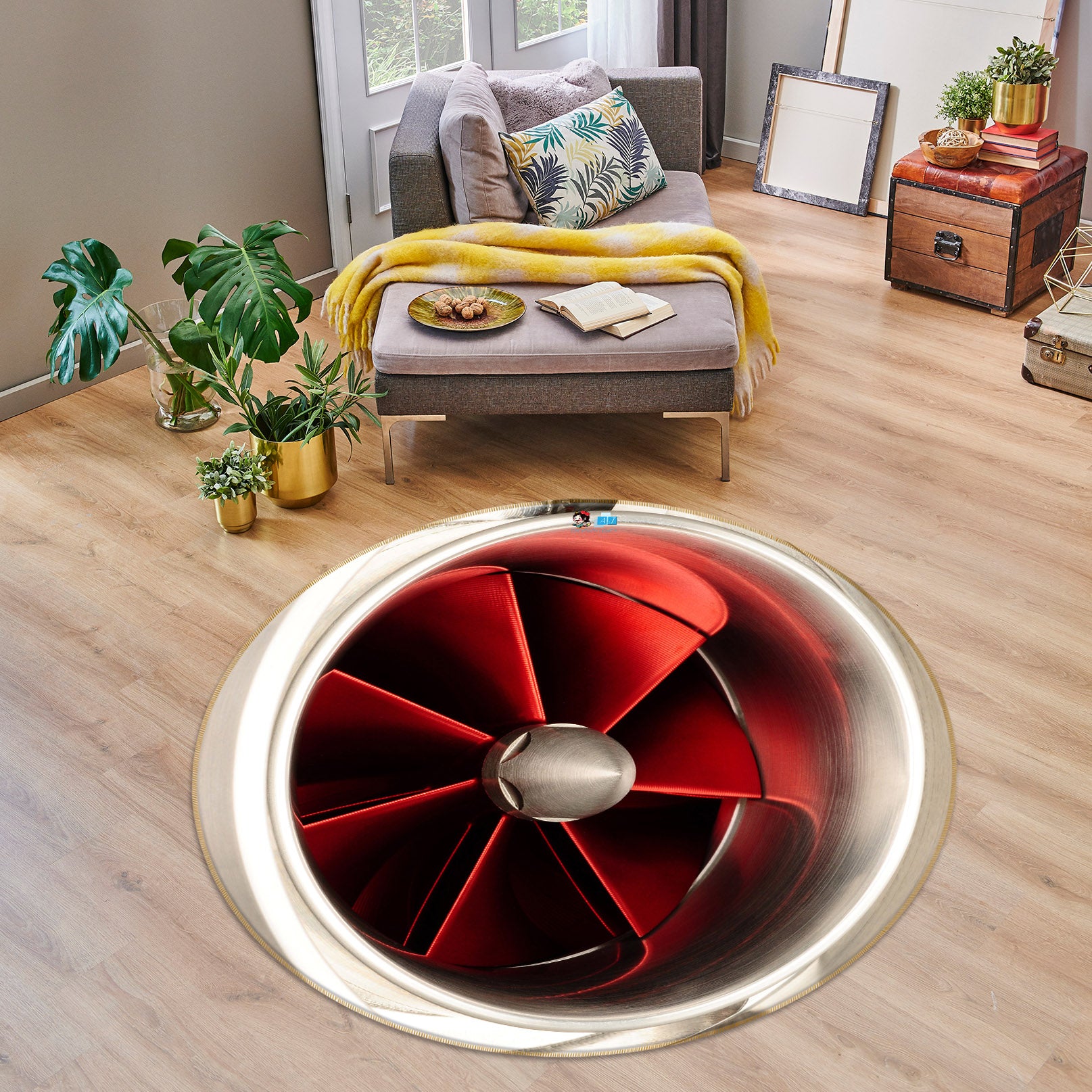 3D Fan Blade 74117 Round Non Slip Rug Mat