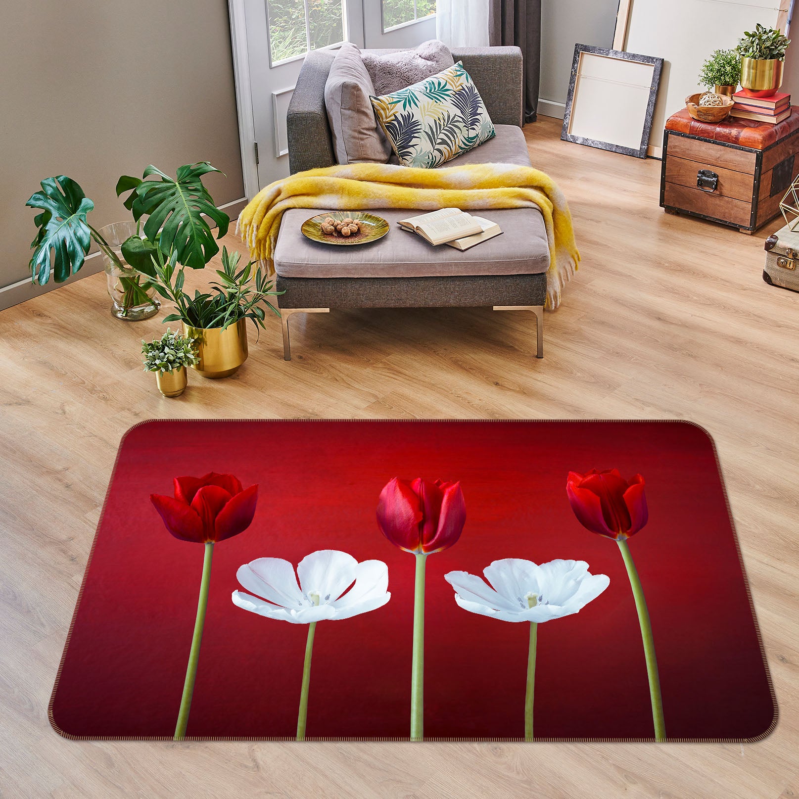 3D Red Flowers 83220 Assaf Frank Rug Non Slip Rug Mat