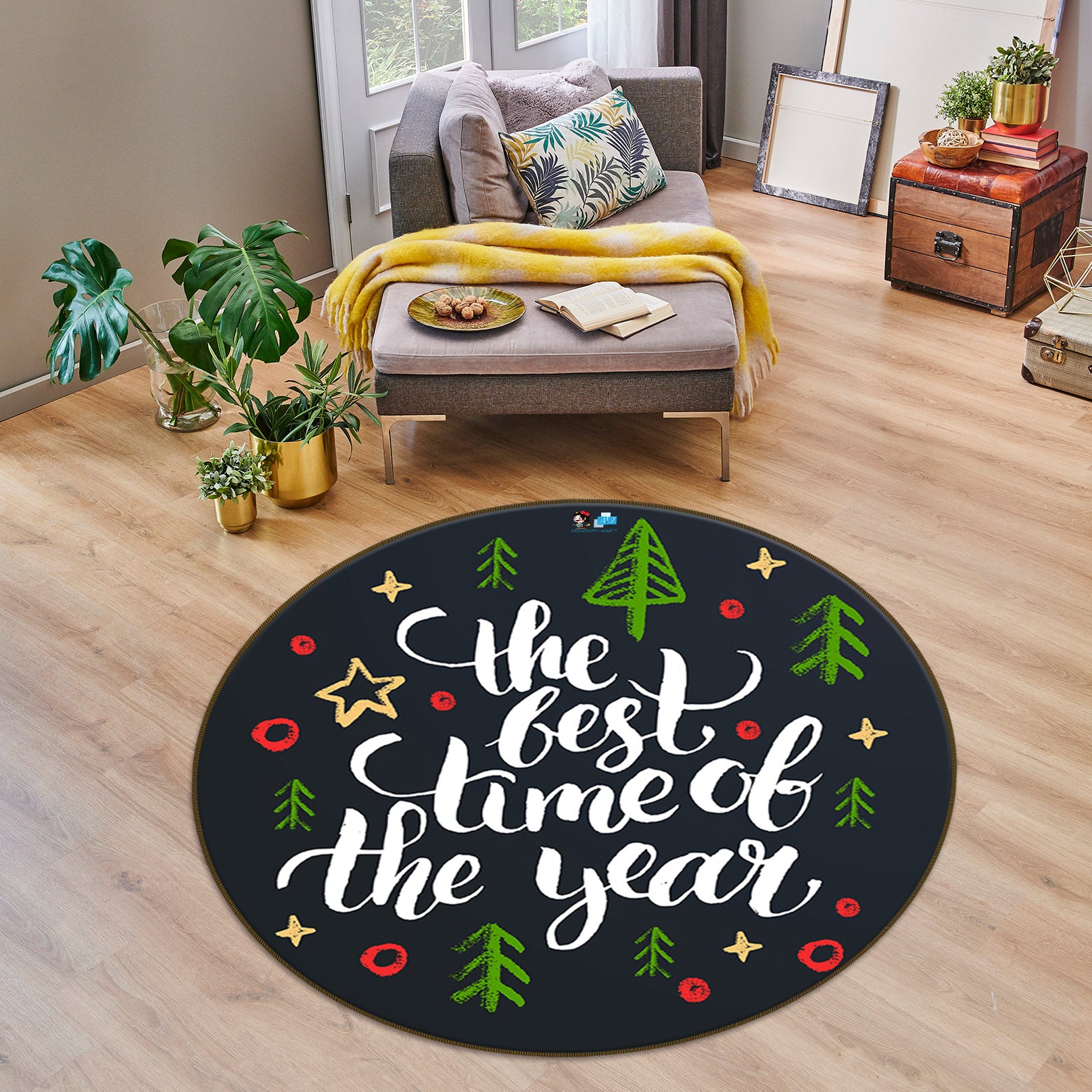 3D Color Pattern Letters 75008 Round Non Slip Rug Mat