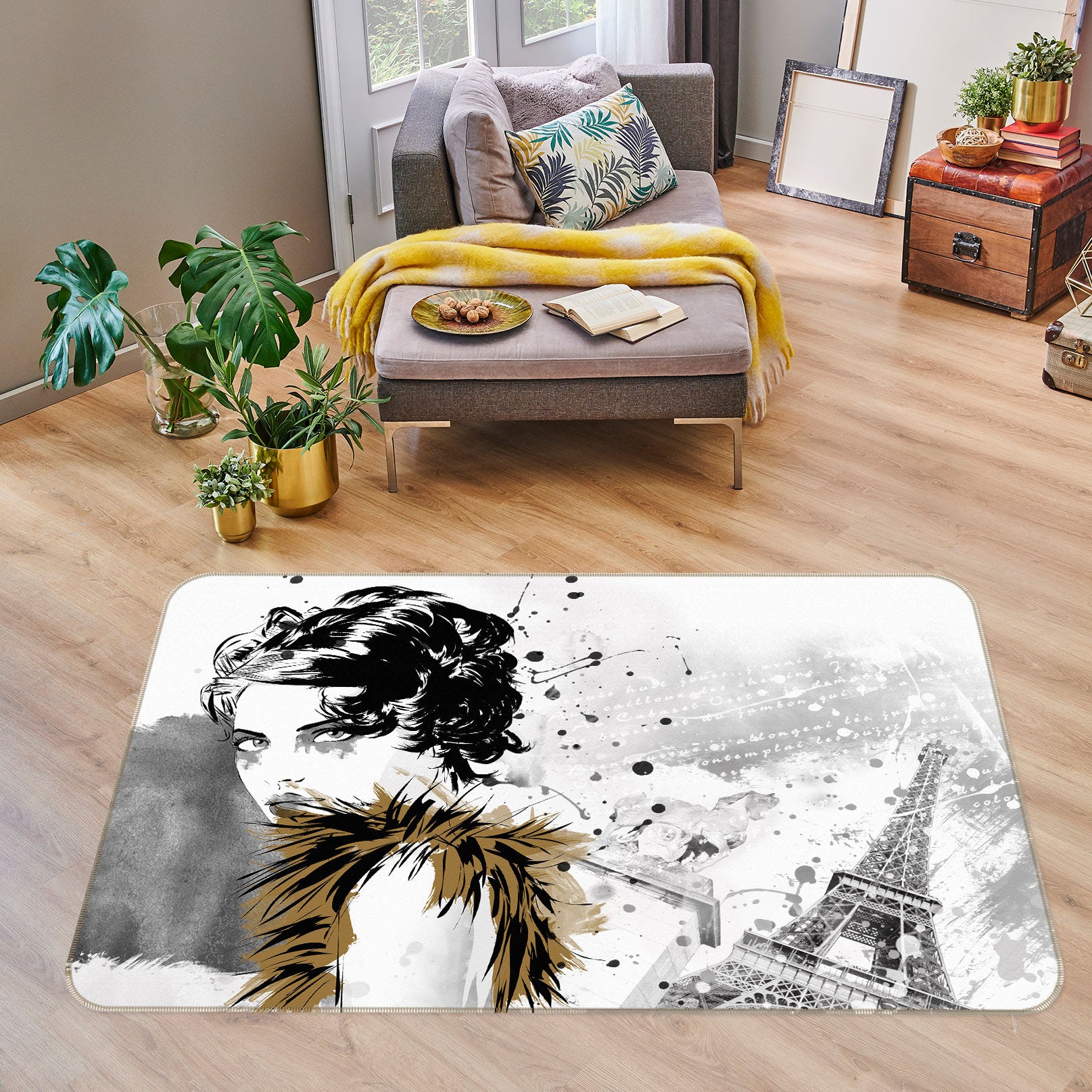 3D Eiffel Tower Girl 77116 Non Slip Rug Mat