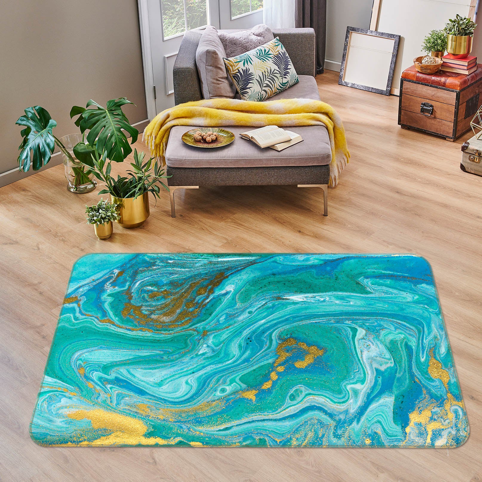 3D Blue Texture 29135 Non Slip Rug Mat