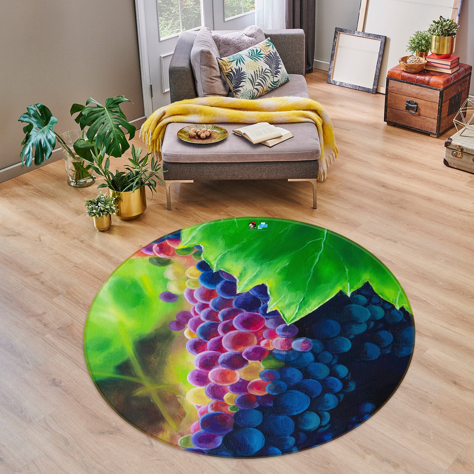 3D Grape 18163 Marina Zotova Rug Round Non Slip Rug Mat