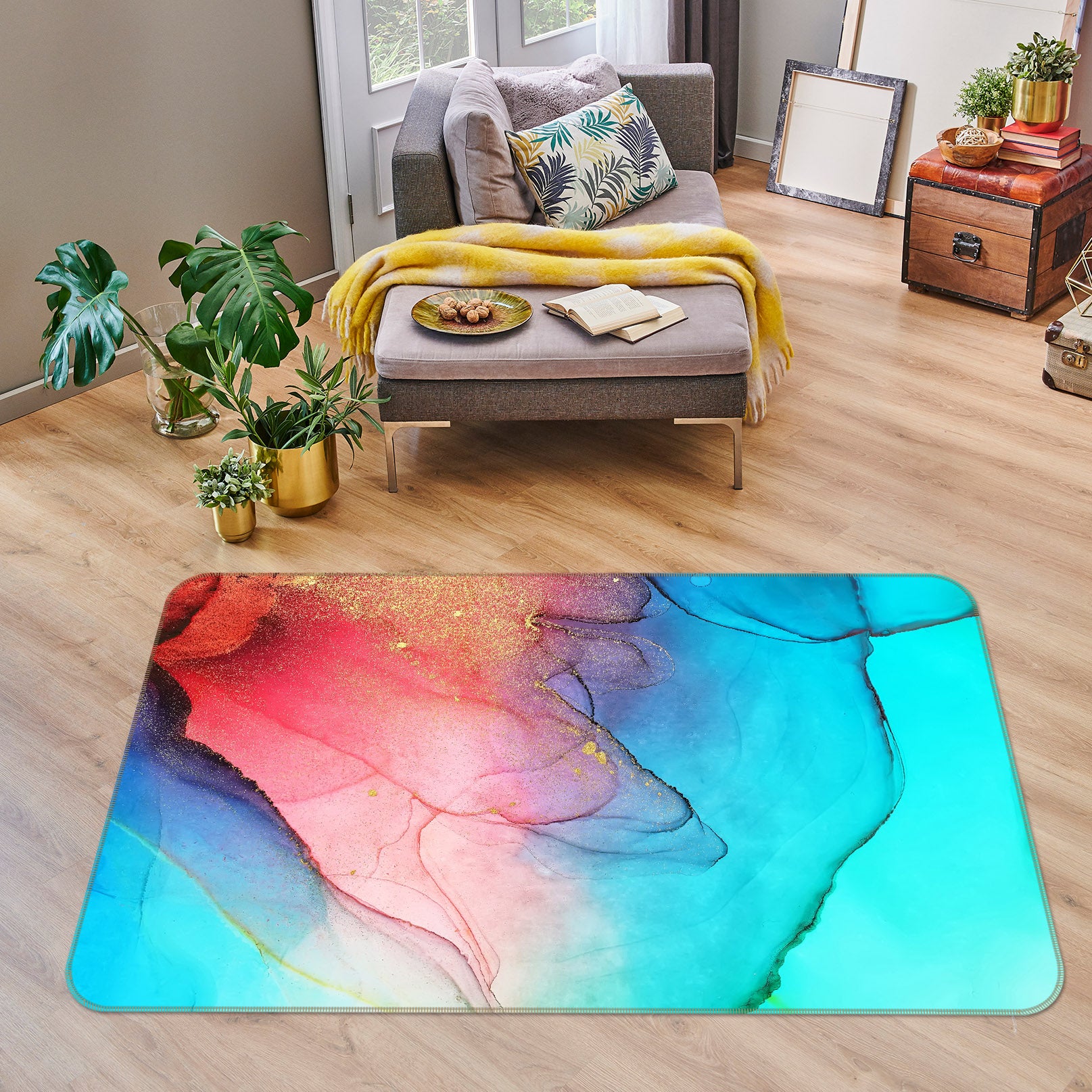 3D Blue Red Pattern 30156 Non Slip Rug Mat
