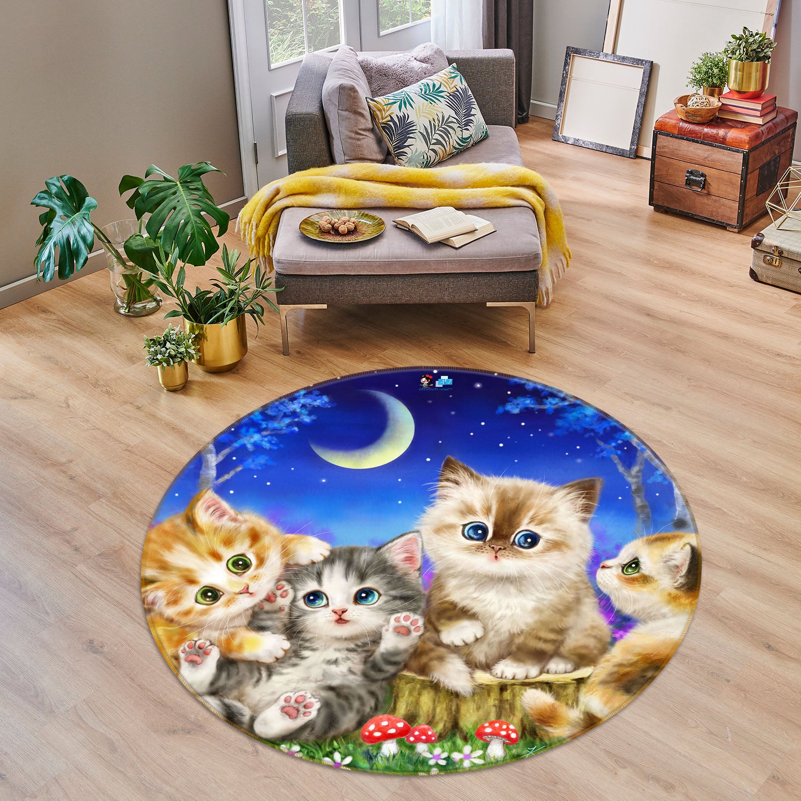 3D Cartoon Cat 6041 Kayomi Harai Rug Round Non Slip Rug Mat