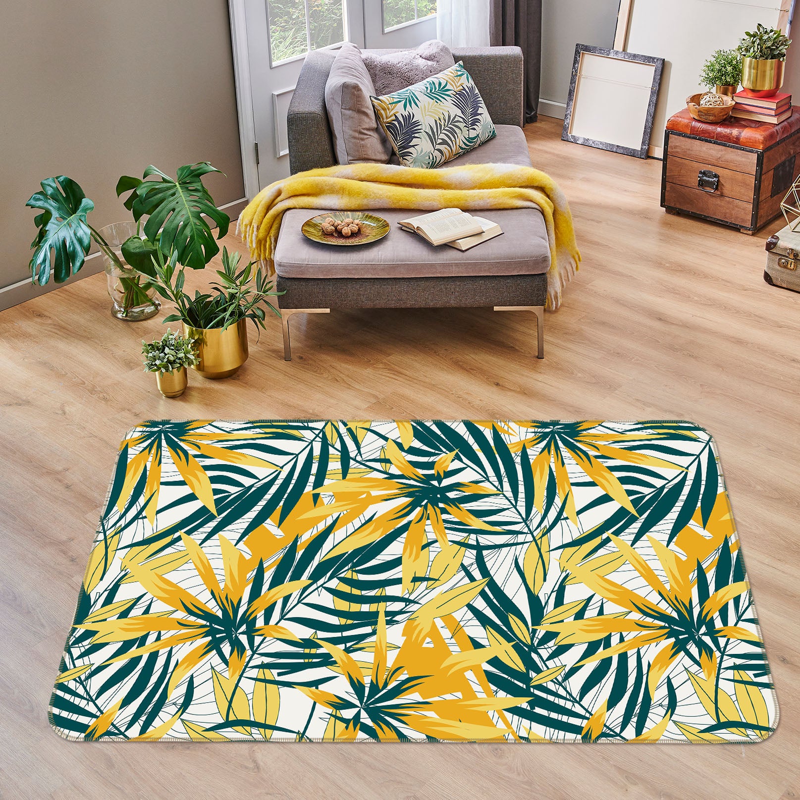 3D Yellow-Green Leaves 31052 Non Slip Rug Mat